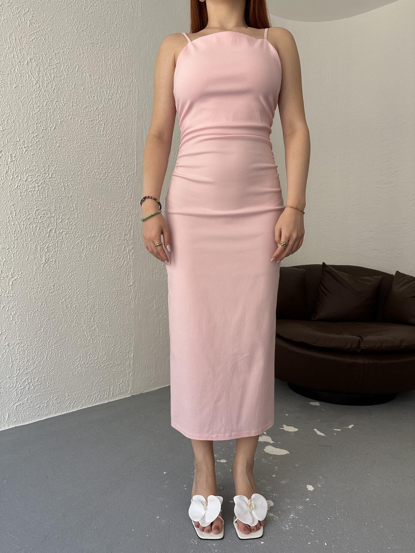 İnce Askılı  Büzgülü Elbise Toz pembe