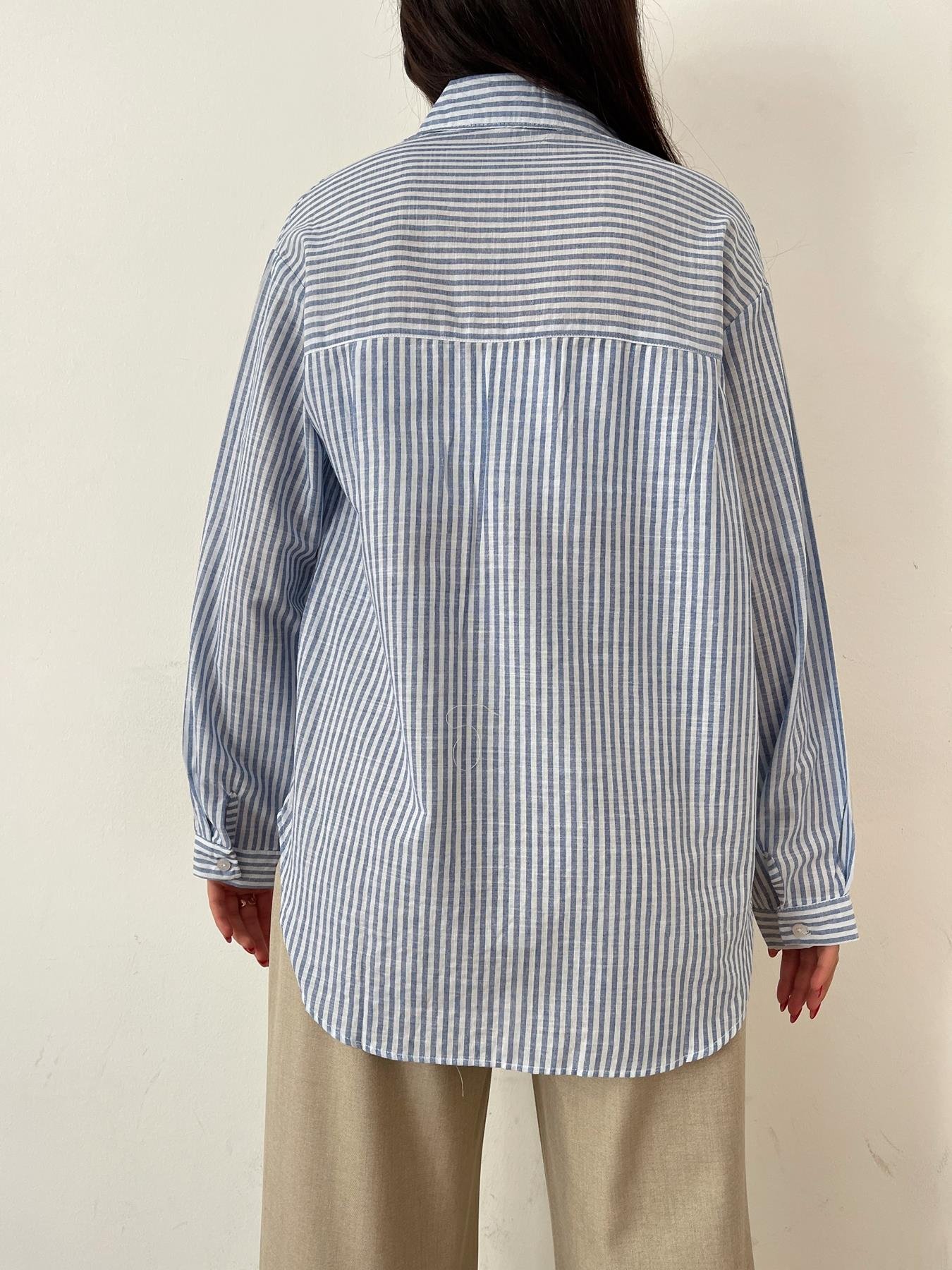 İnce Çizgili Gömlek MAVİ