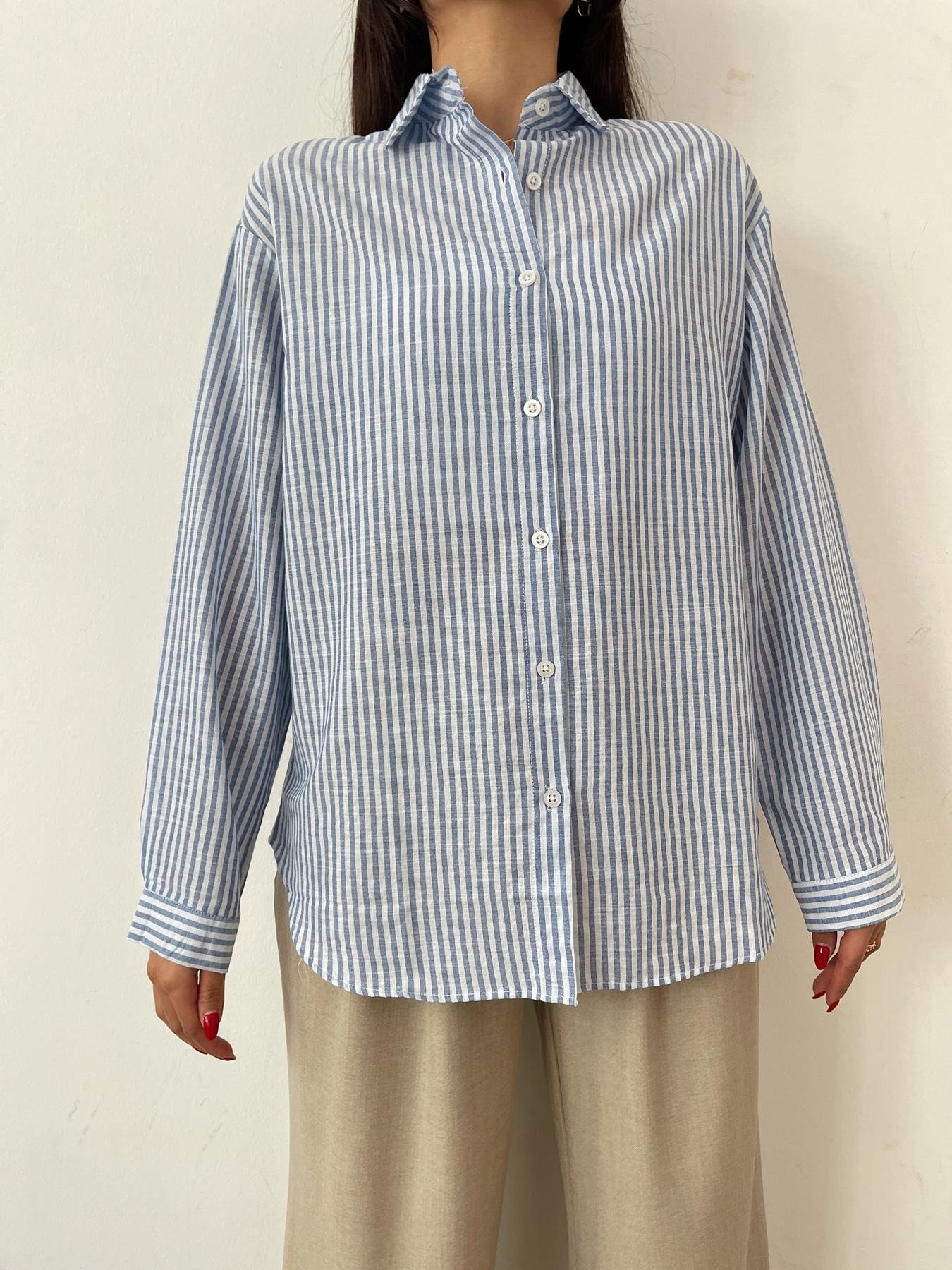 İnce Çizgili Gömlek MAVİ
