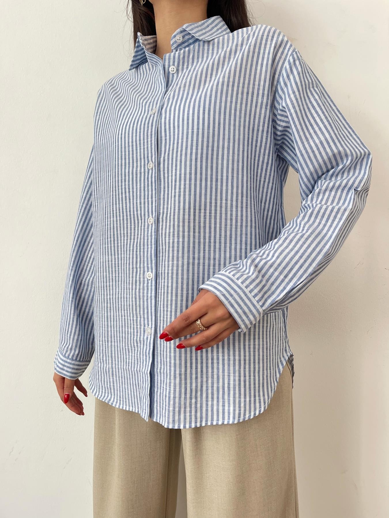 İnce Çizgili Gömlek MAVİ