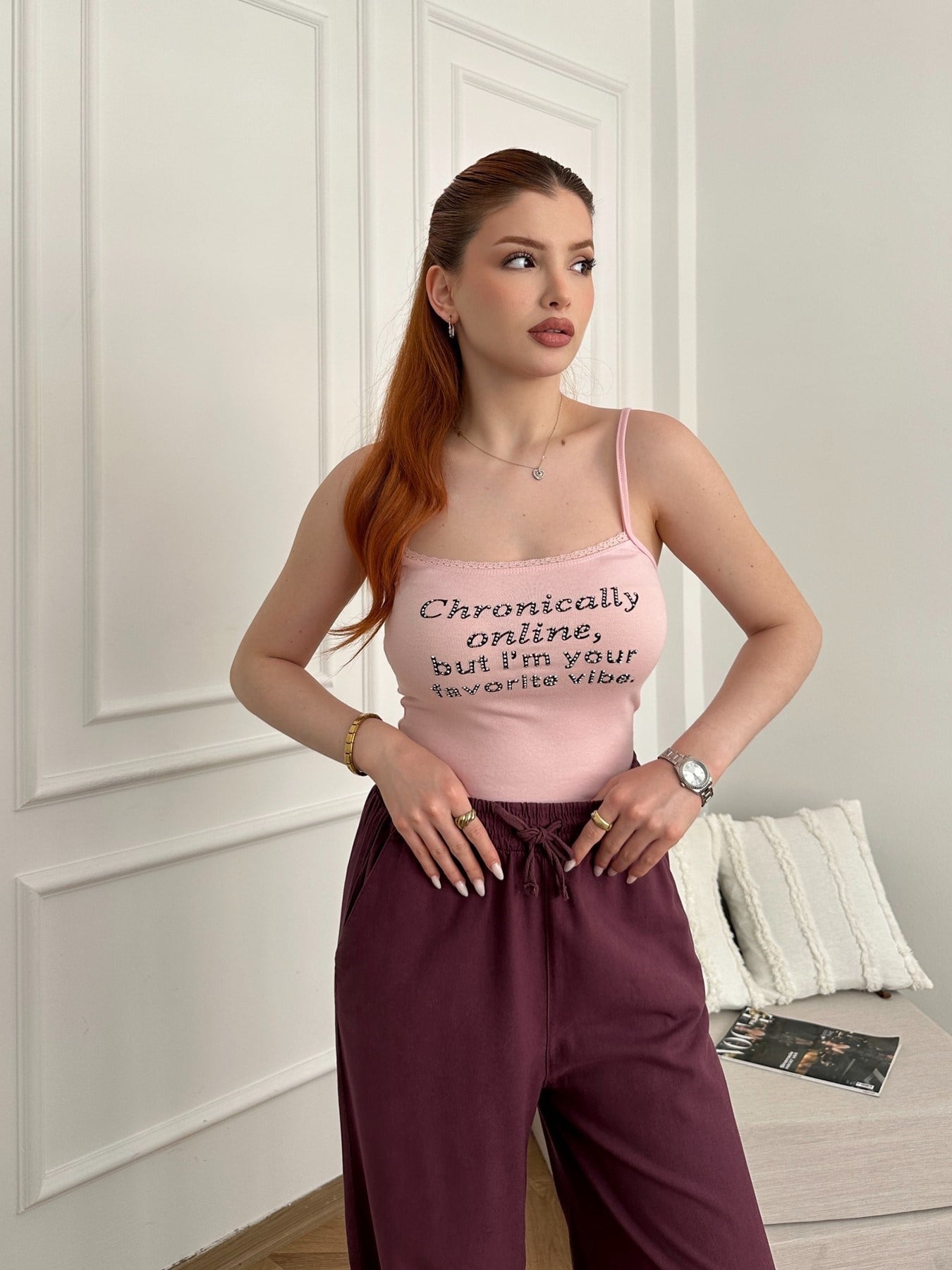 İp Askılı Dantel Atlet Şeker pembe