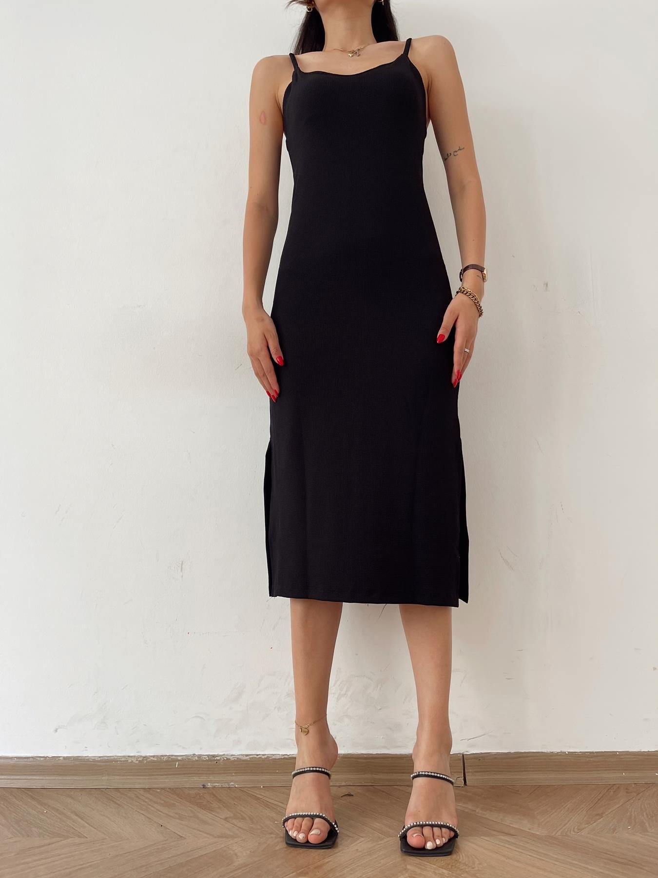 İp Askılı Yıtrmaçlı Elbise SİYAH