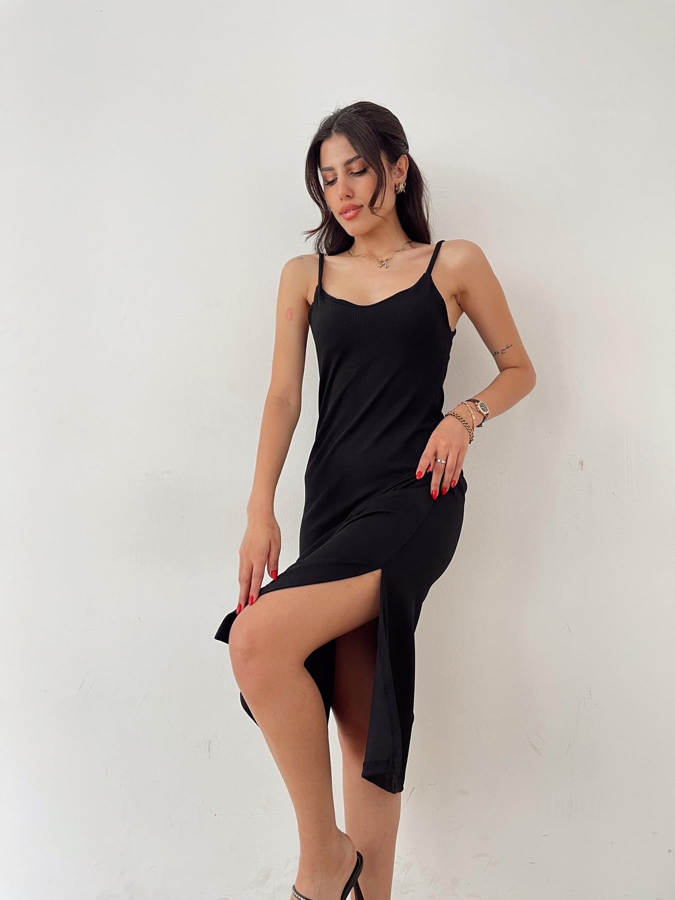 İp Askılı Yıtrmaçlı Elbise SİYAH