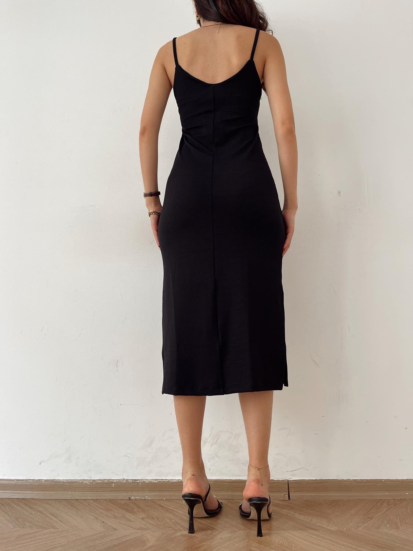 İp Askılı Yıtrmaçlı Elbise SİYAH