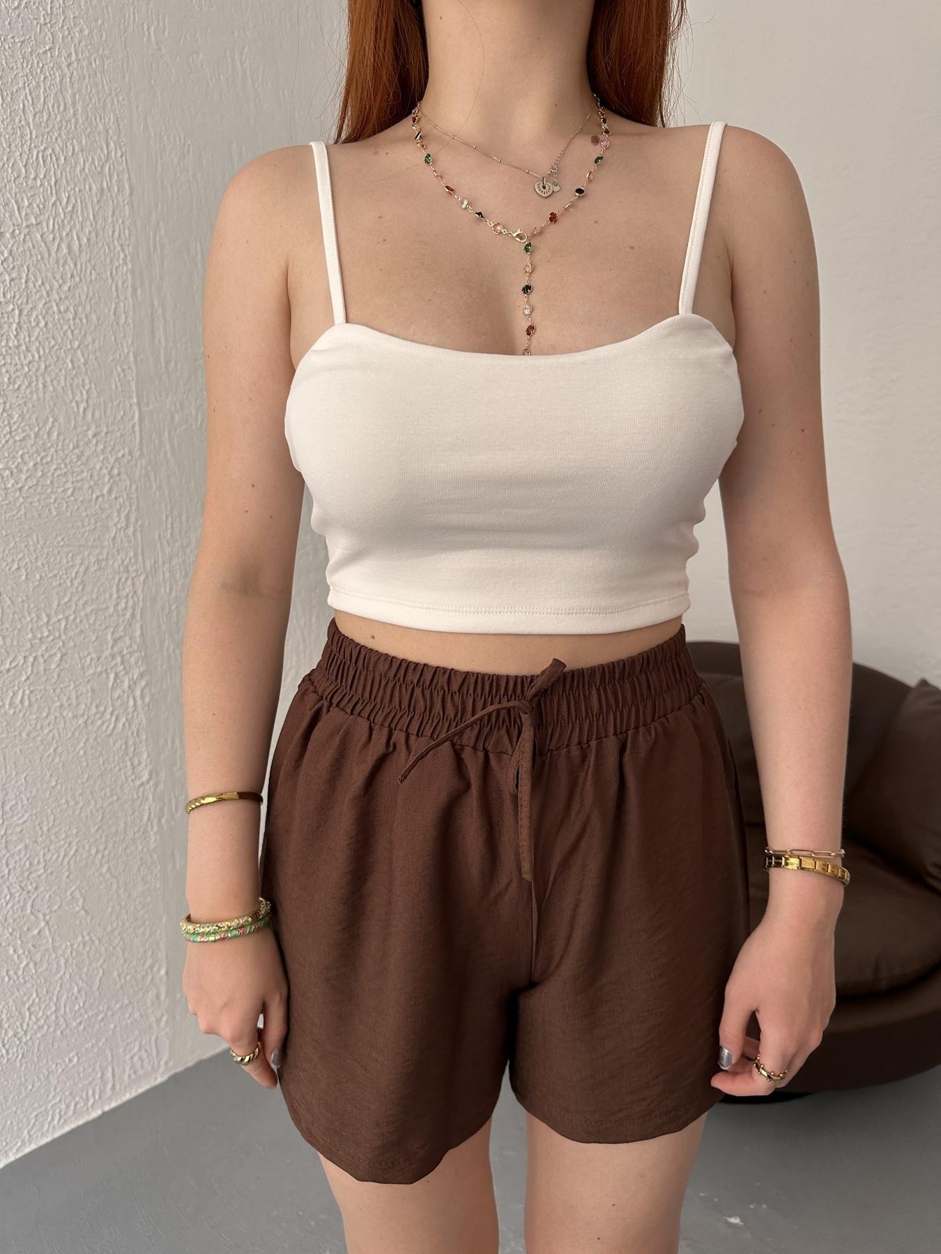 İp Asklılı Crop Atlet Ekru