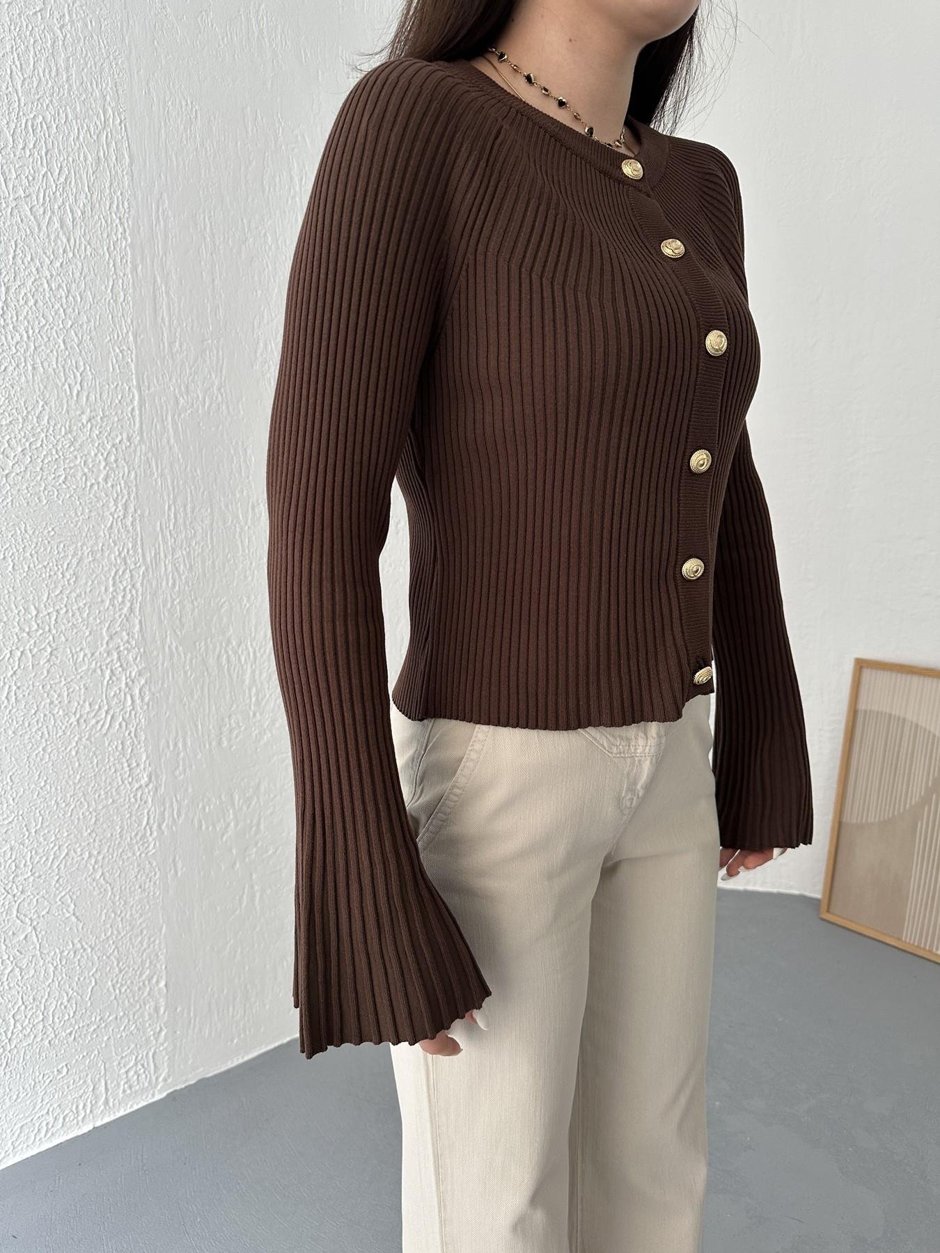 İspanyol Kol Bando Düğme Hırka Kahve