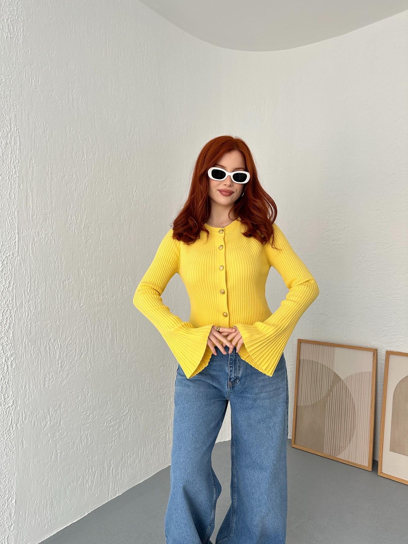 İspanyol Kol Bando Düğme Hırka Koyu sarı