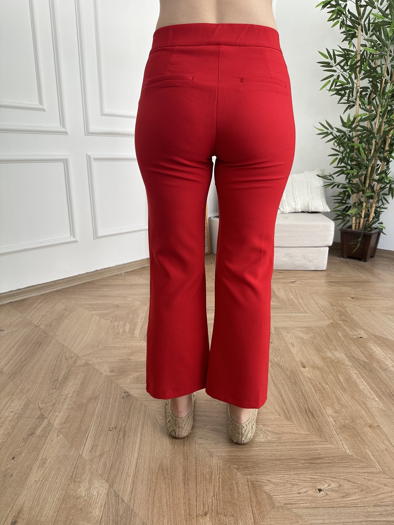 İspanyol Paça Crop Pantolon Kırmızı