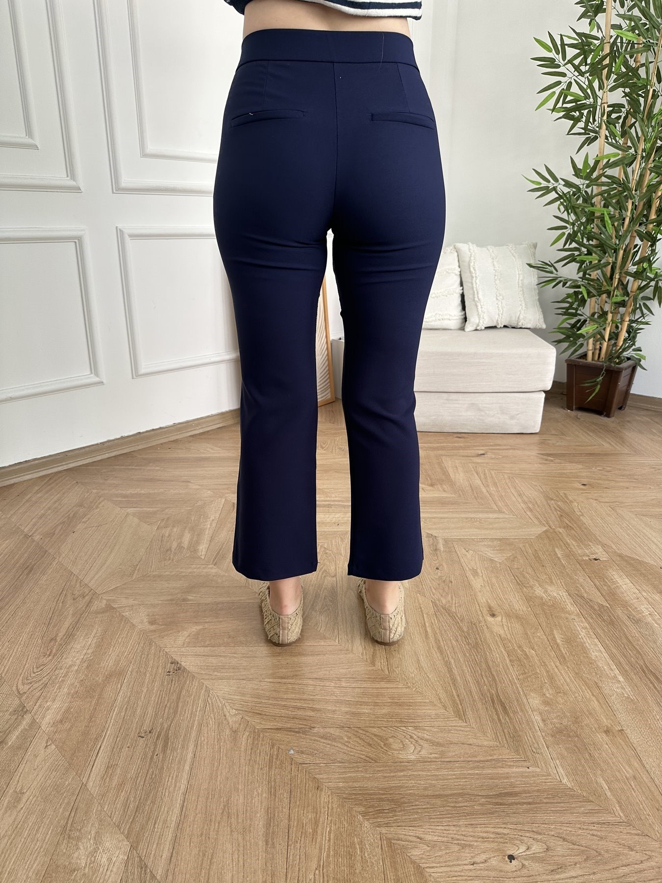 İspanyol Paça Crop Pantolon Lacivert