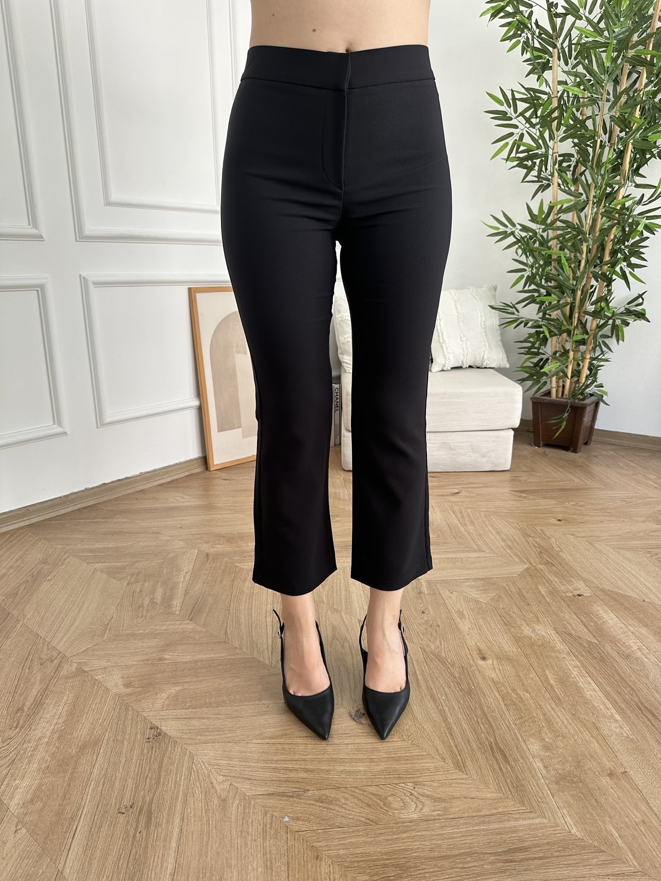 İspanyol Paça Crop Pantolon Siyah