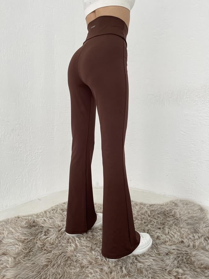 İspanyol Paça Lastikli Likra Pantolon KAHVE