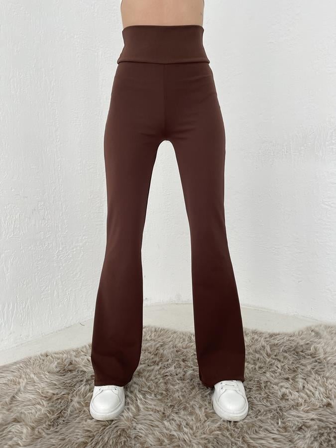 İspanyol Paça Lastikli Likra Pantolon KAHVE