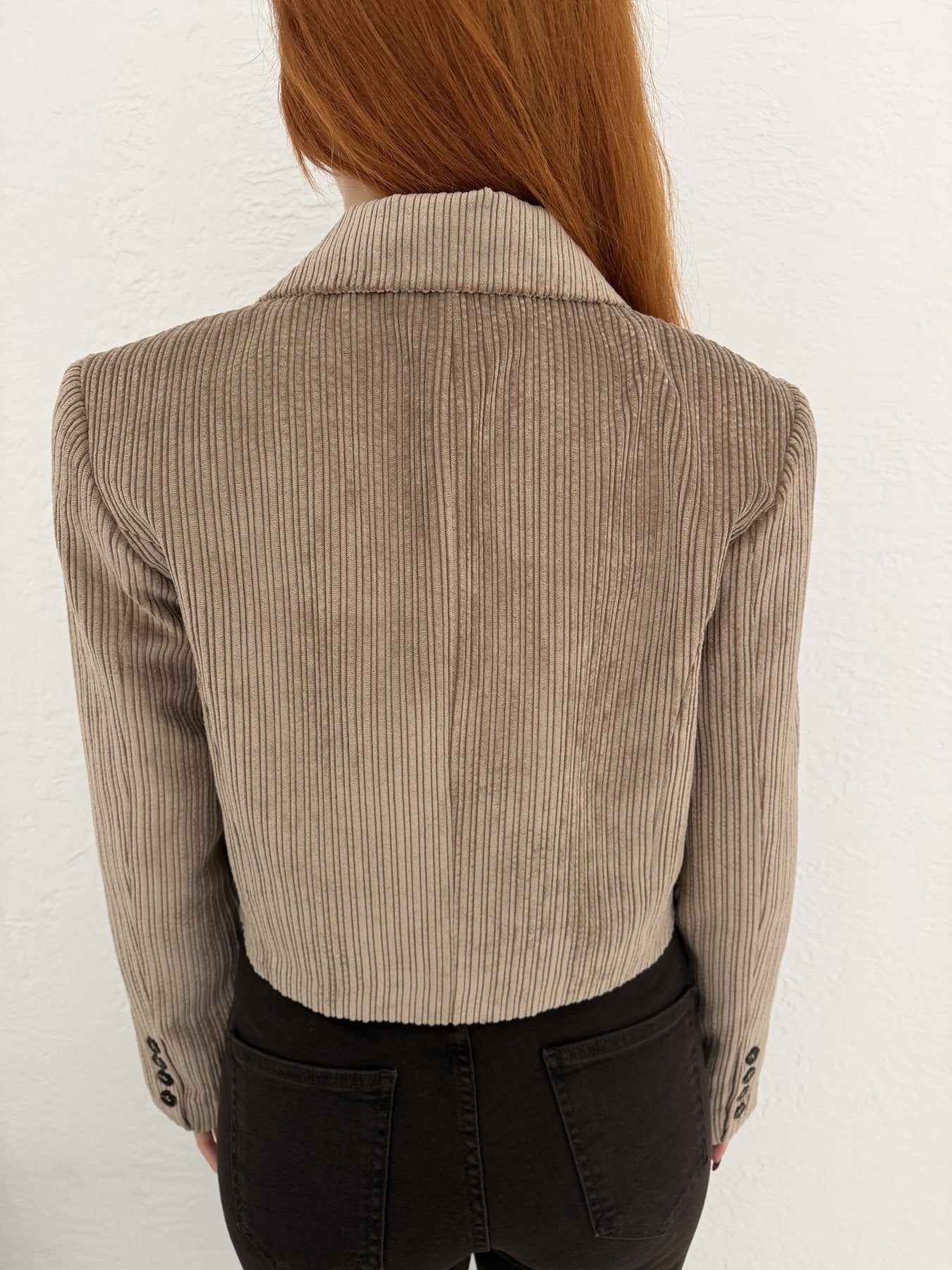 Kadife Crop Ceket Bej