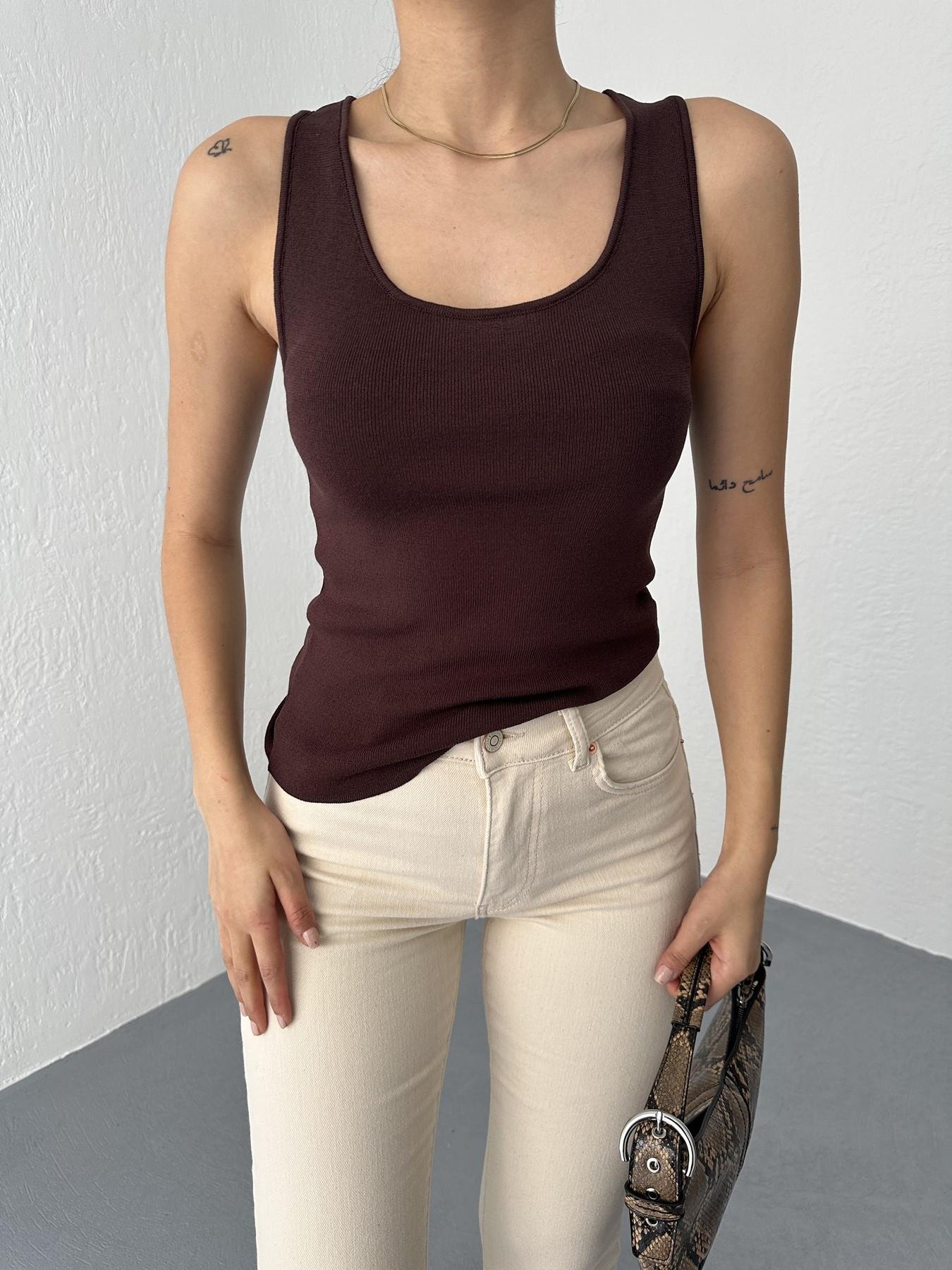 Kalın Askılı Basic Triko Kahve