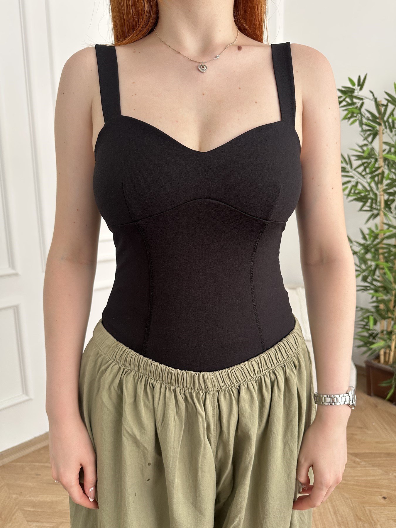 Kalın Askılı Bodysuit Siyah