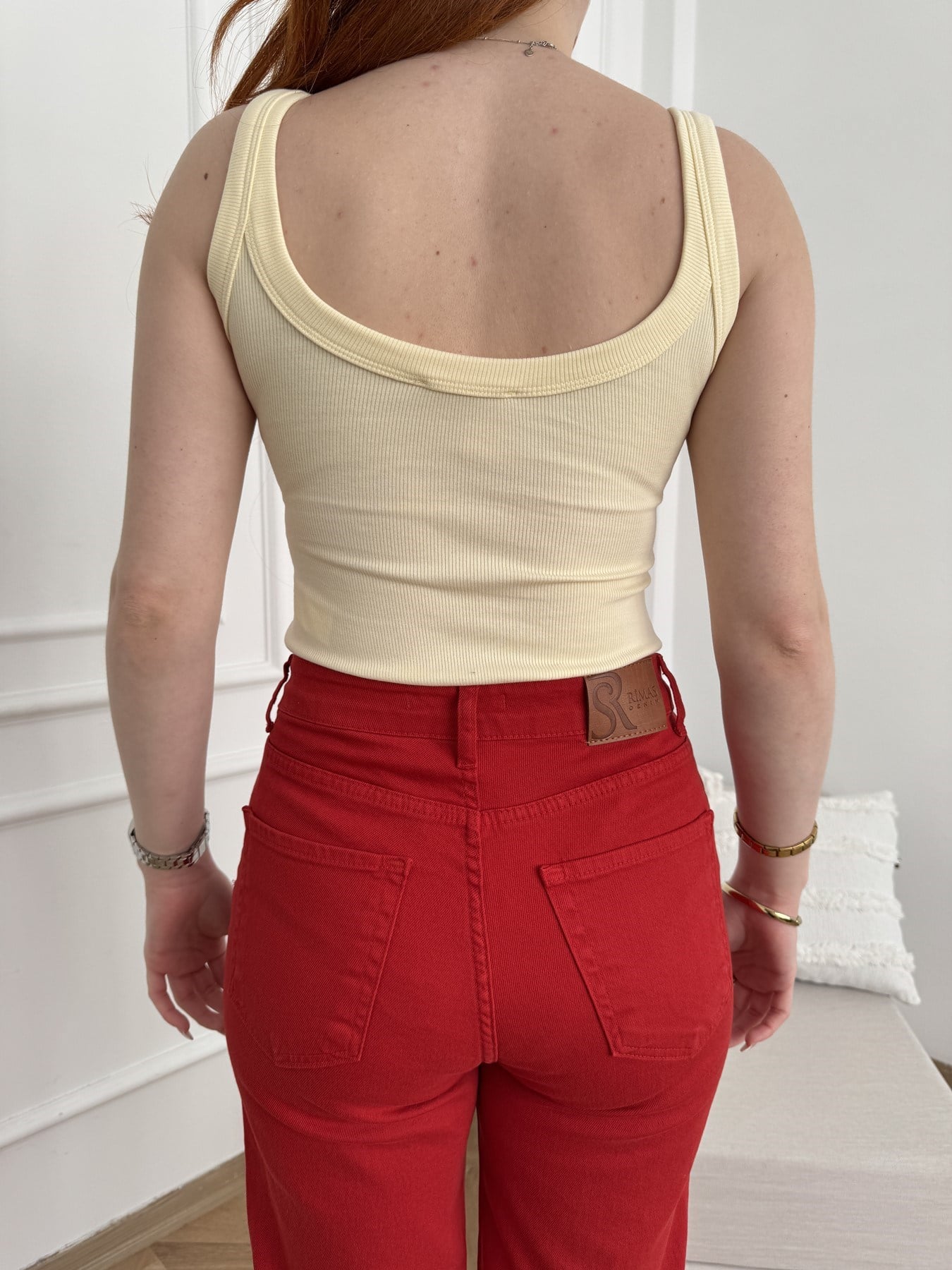 Kalın Askılı Fitilli Bodysuit Açık sarı