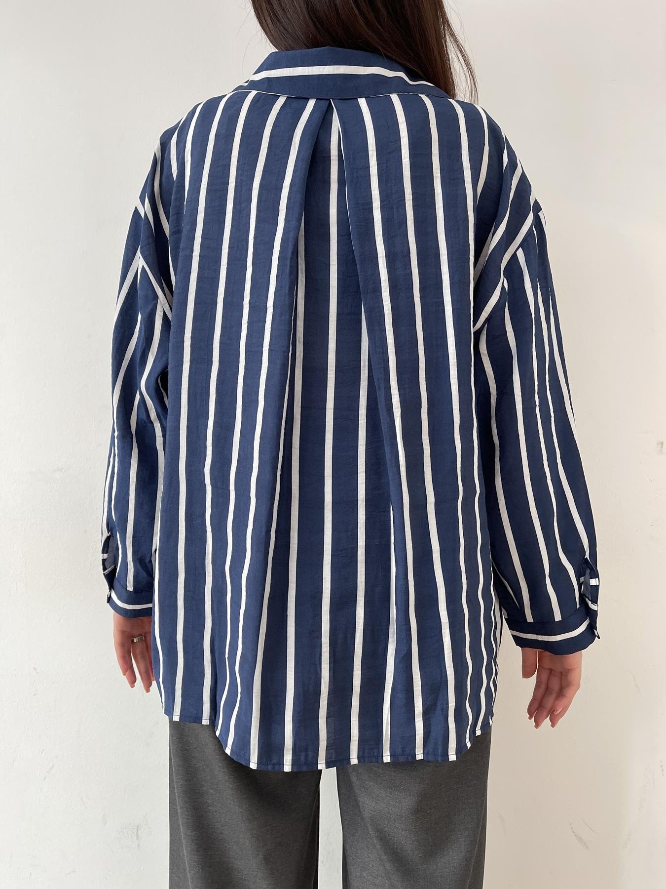Kalın Çizgili Tek Cep Gömlek LACİVERT