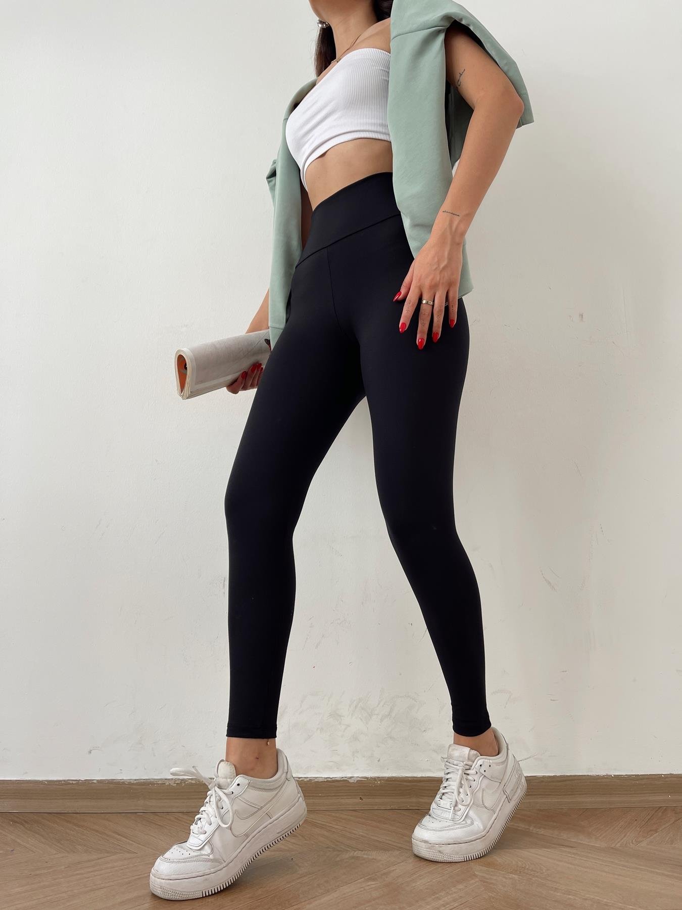 Kalın Lastikli Sporcu Tayt SİYAH