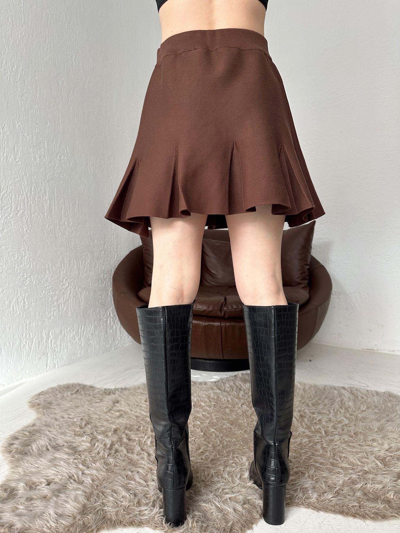 Kalın Pileli Triko Etek KAHVE