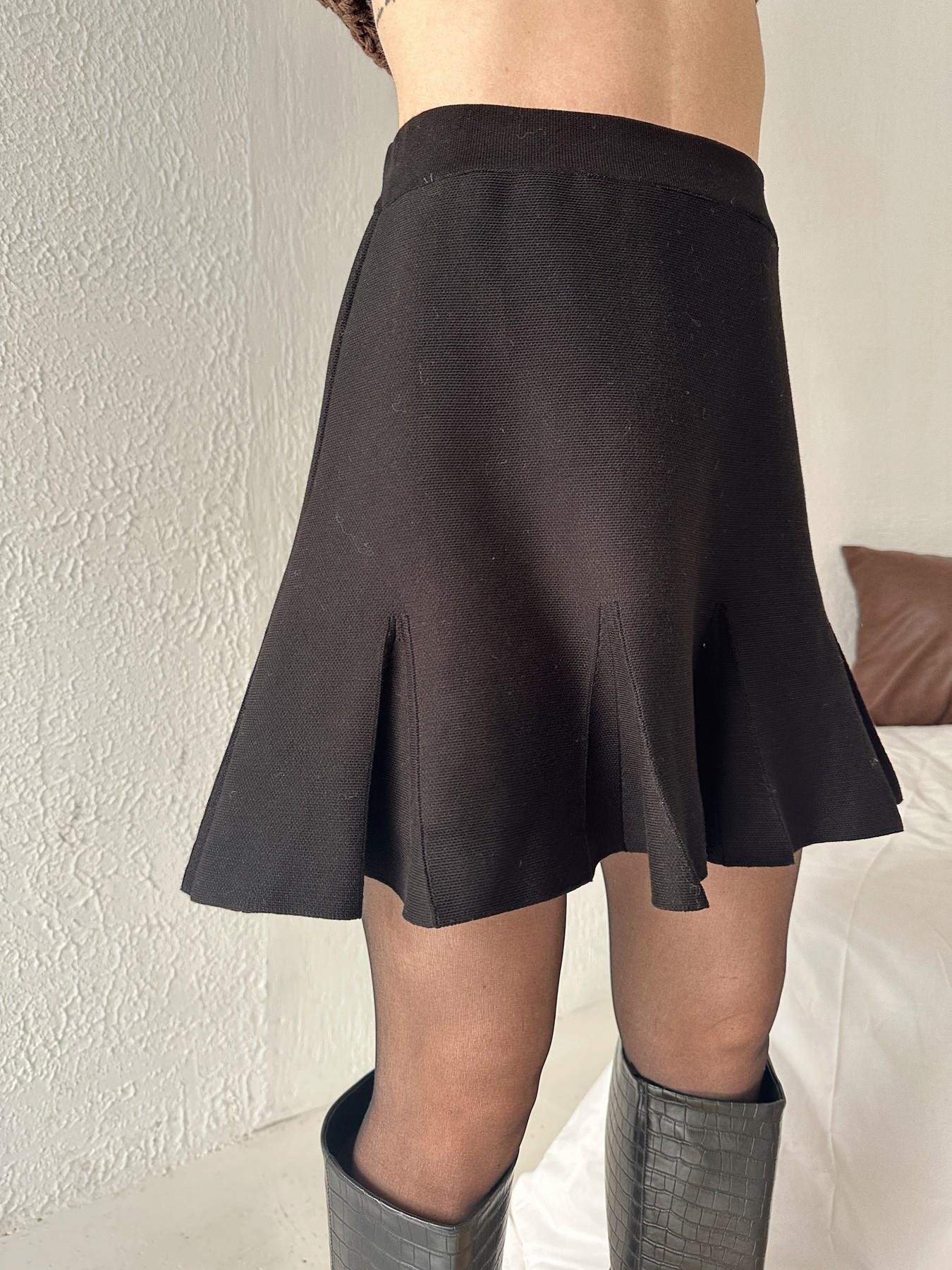 Kalın Pileli Triko Etek SİYAH