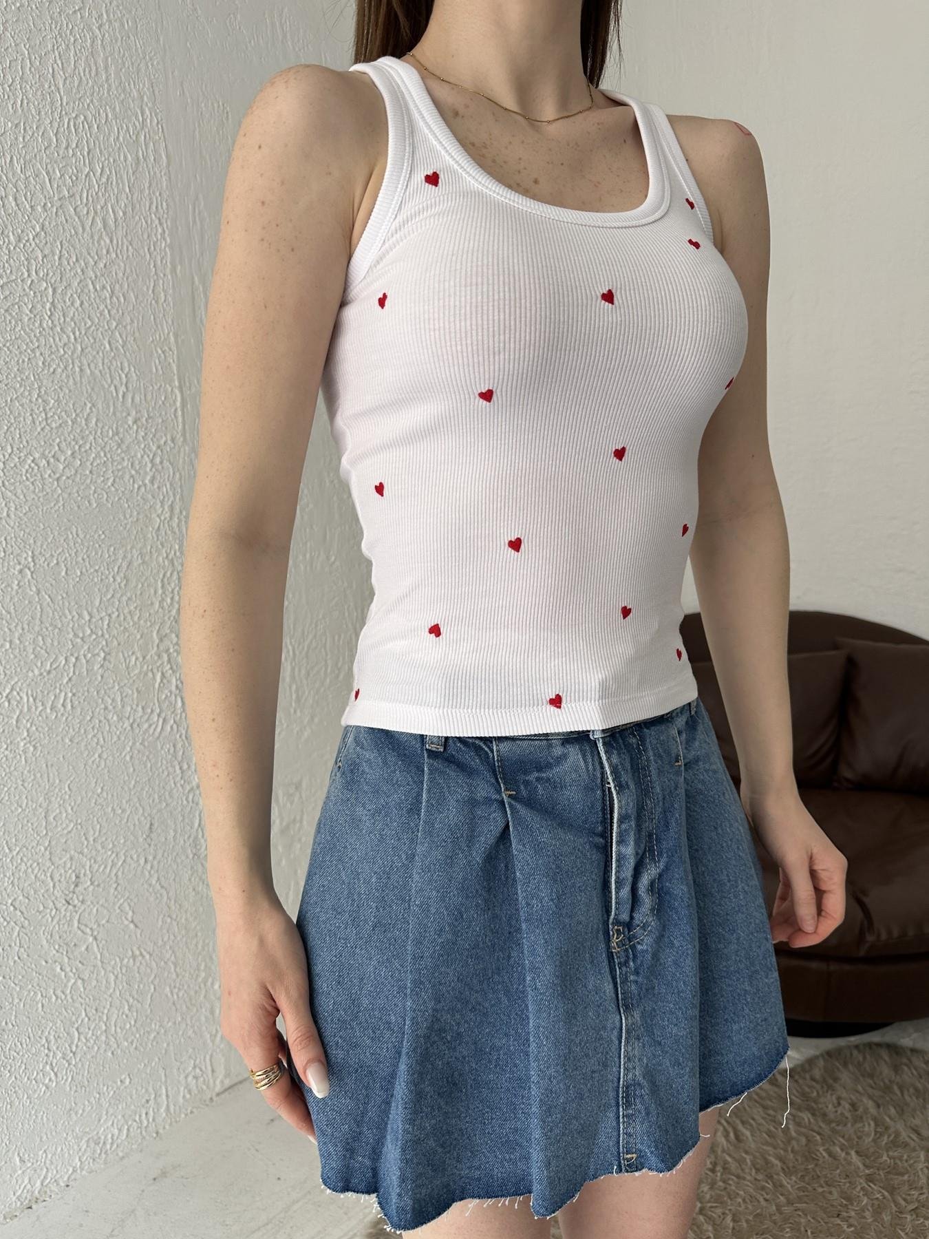 Kalp Nakışlı Atlet BEYAZ