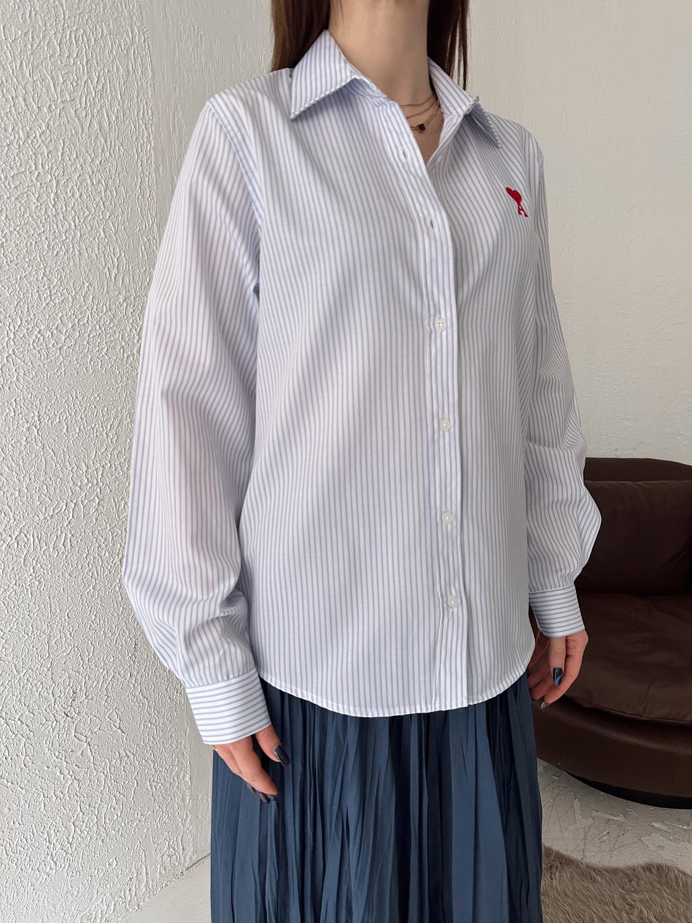 Kalp Nakışlı Çizgili Gömlek MAVİ-BEYAZ