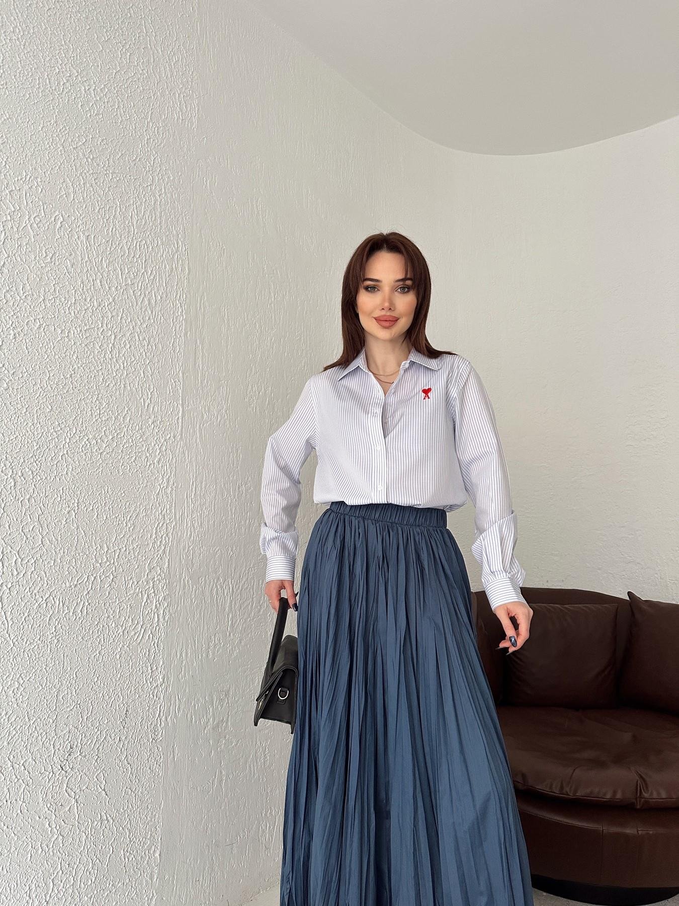 Kalp Nakışlı Çizgili Gömlek MAVİ-BEYAZ