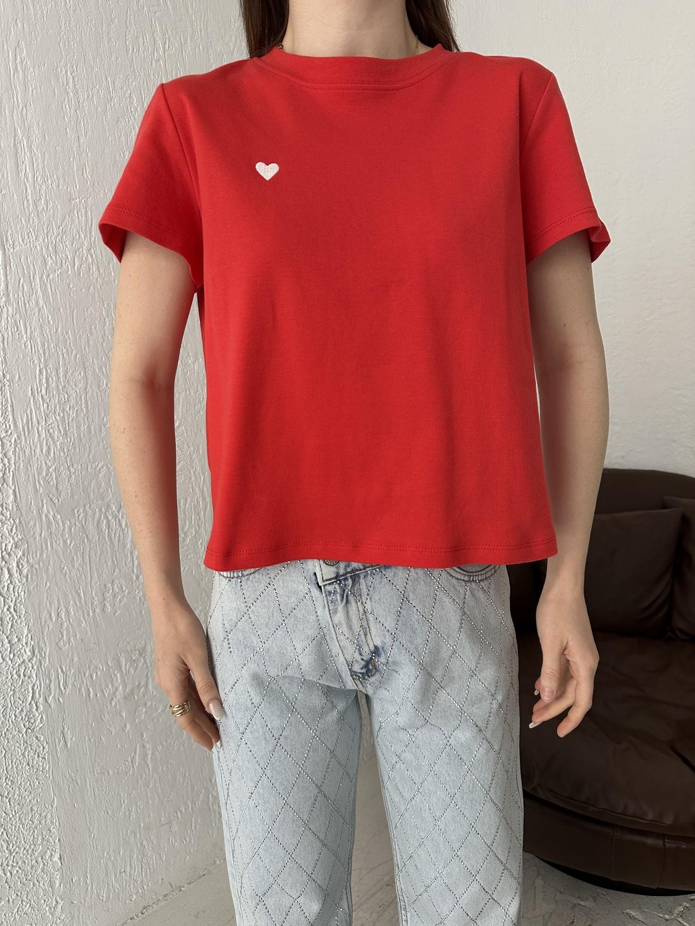 Kalp Nakışlı Tişört KIRMIZI