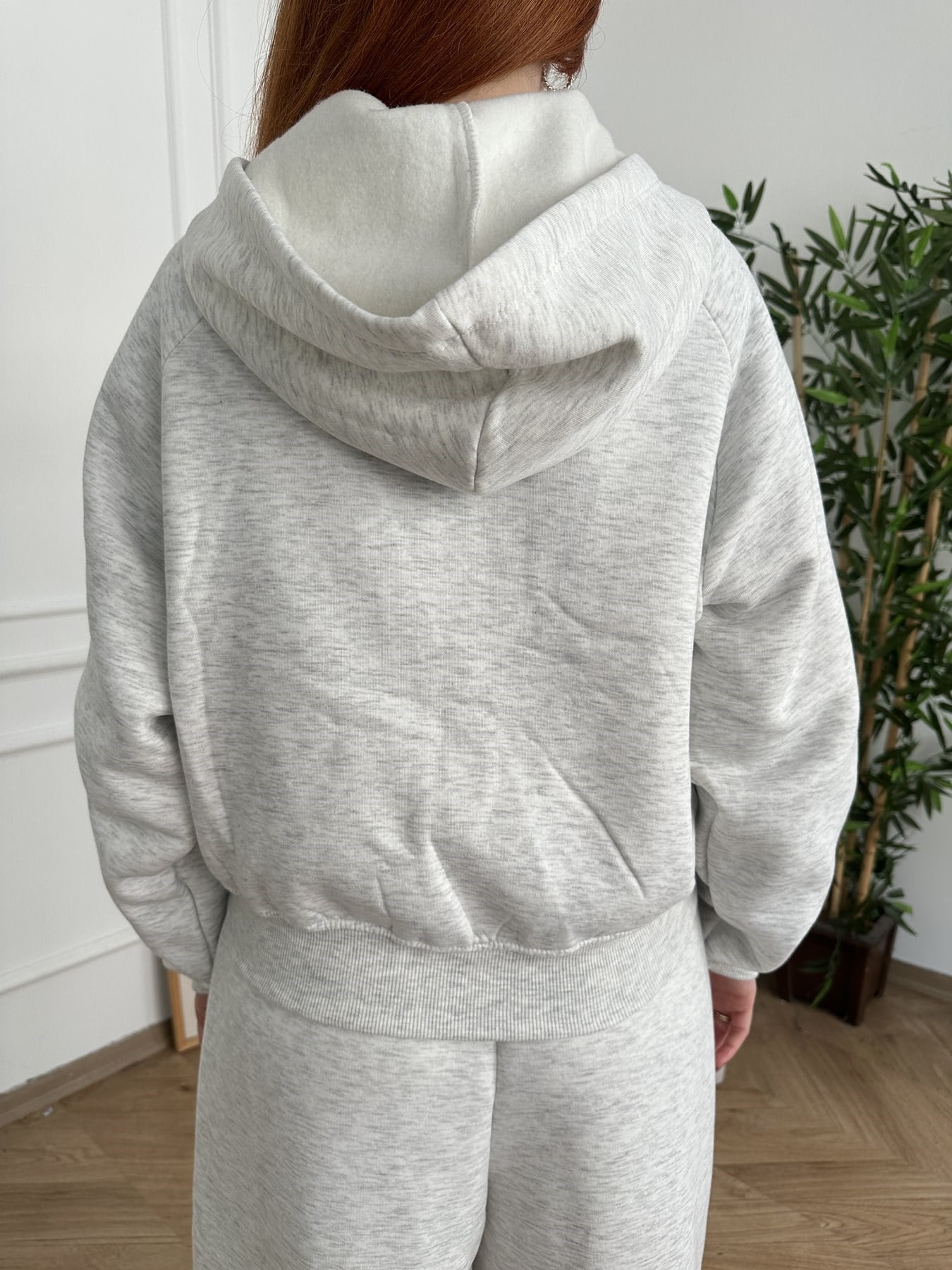 Kapşonlu Fermuarlı Sweatshırt Gri melanj