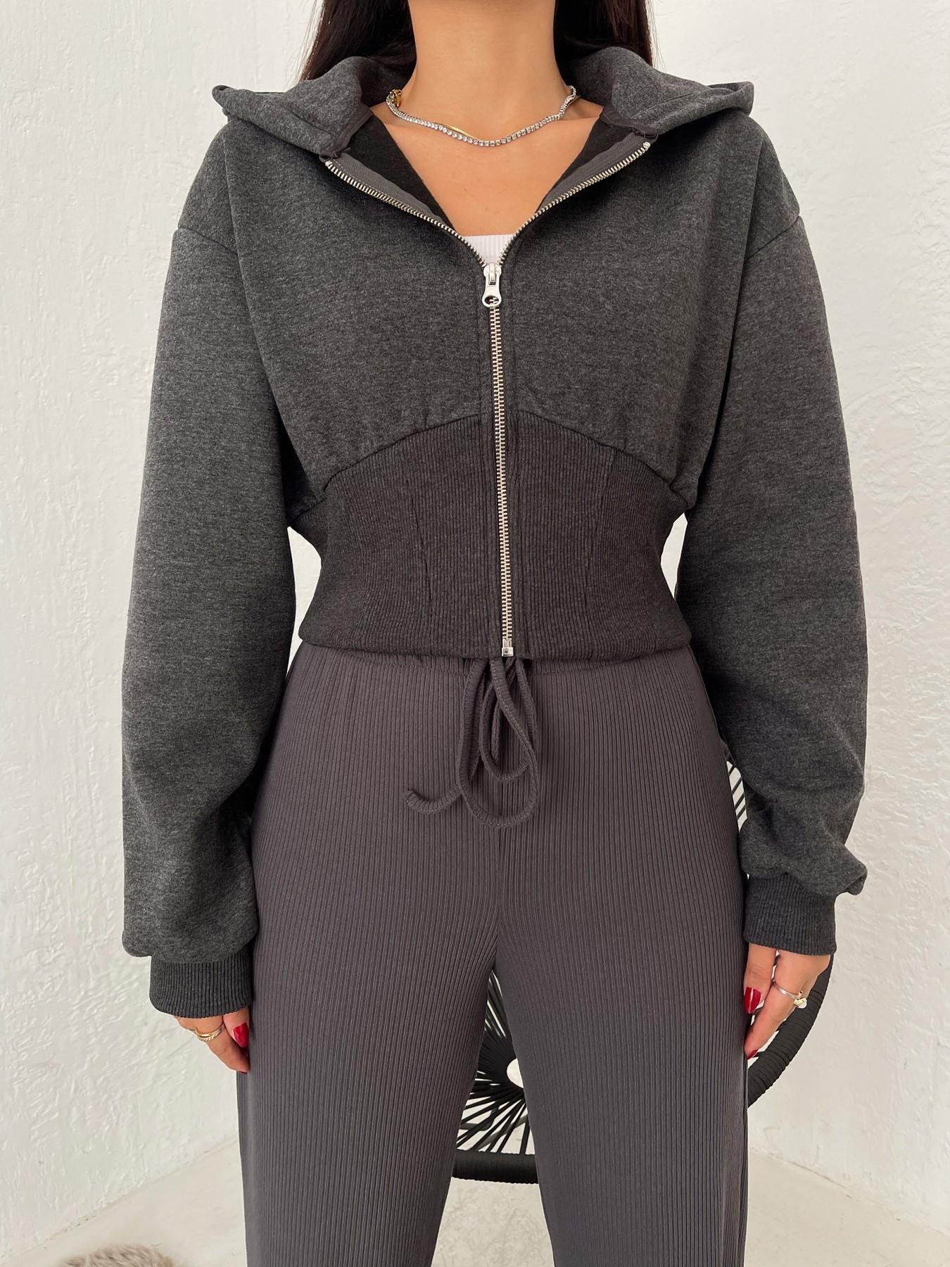 Kapüşonlu Crop Sweatshirt ANTRASİT