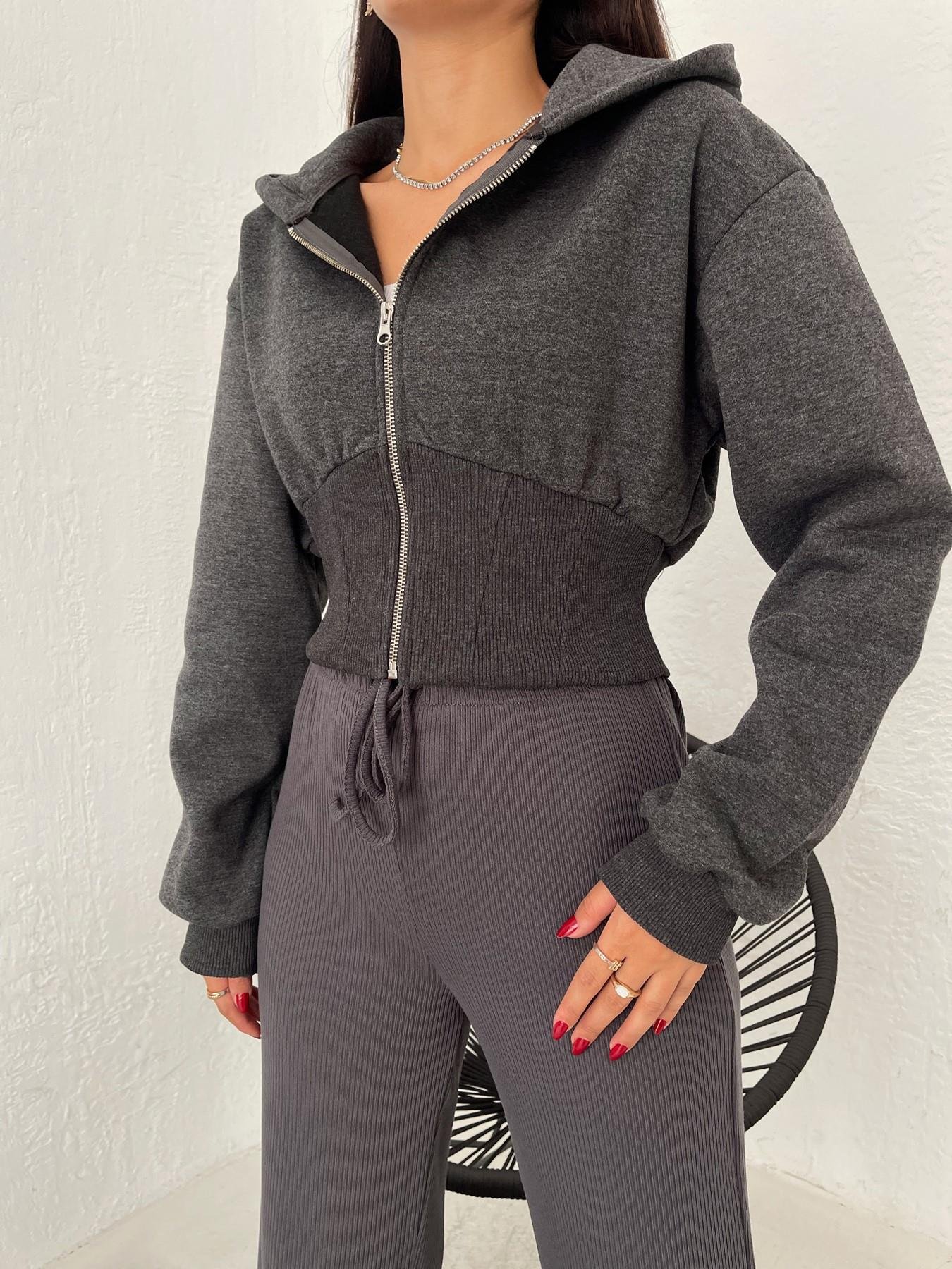 Kapüşonlu Crop Sweatshirt ANTRASİT