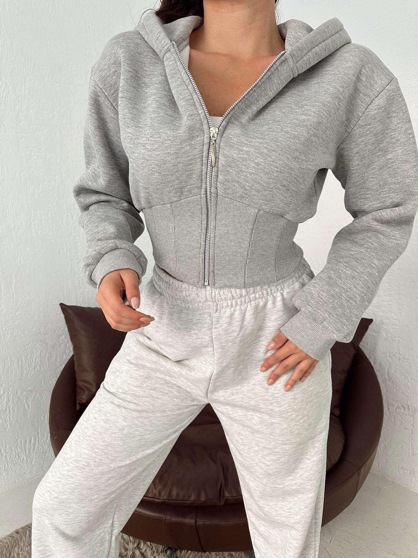 Kapüşonlu Crop Sweatshirt GRİ