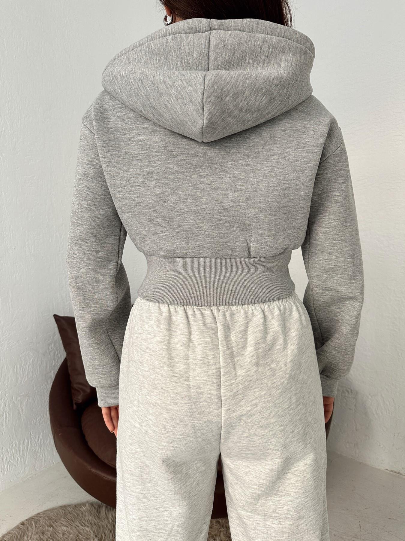 Kapüşonlu Crop Sweatshirt GRİ