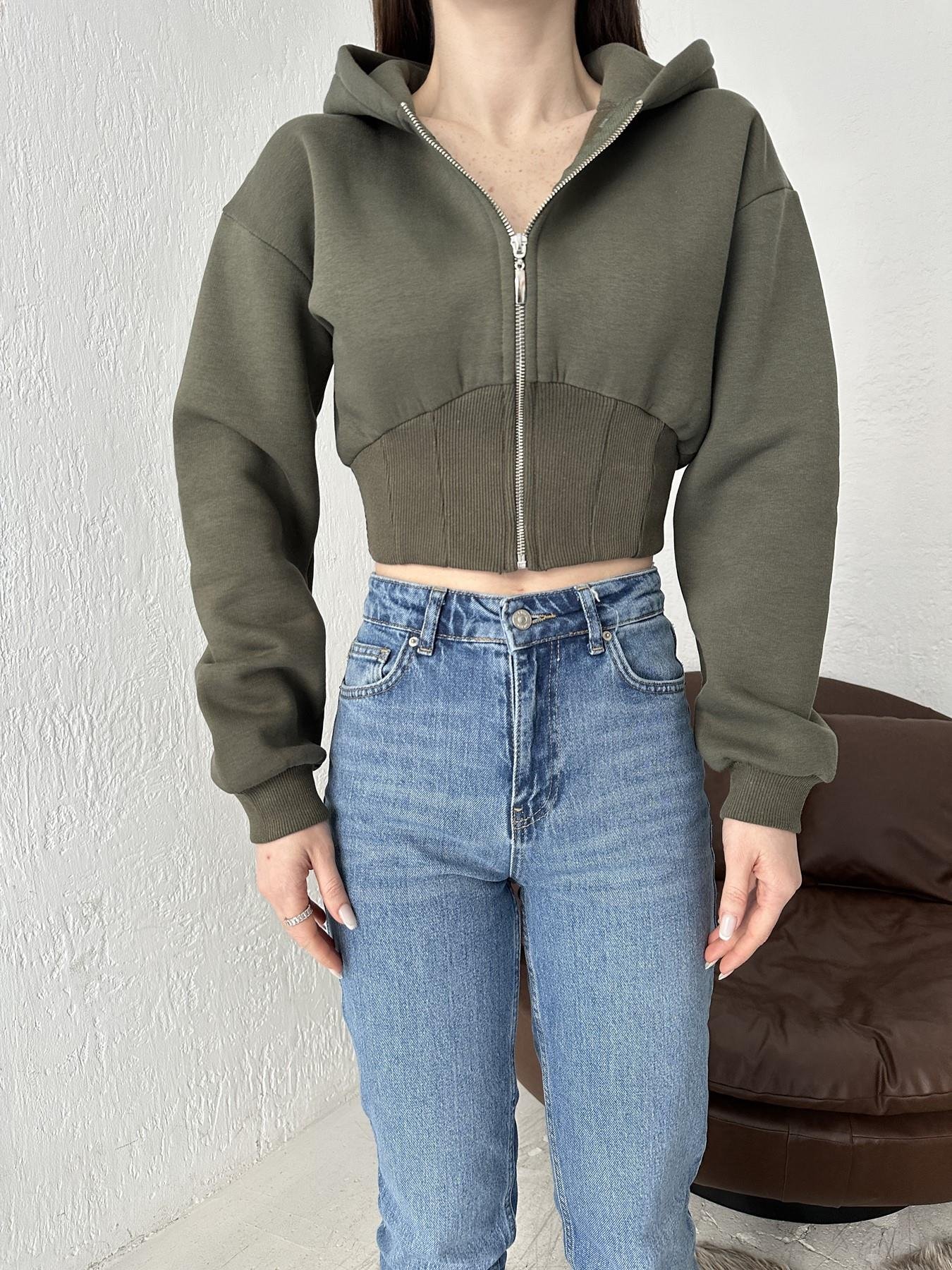 Kapüşonlu Crop Sweatshirt HAKİ