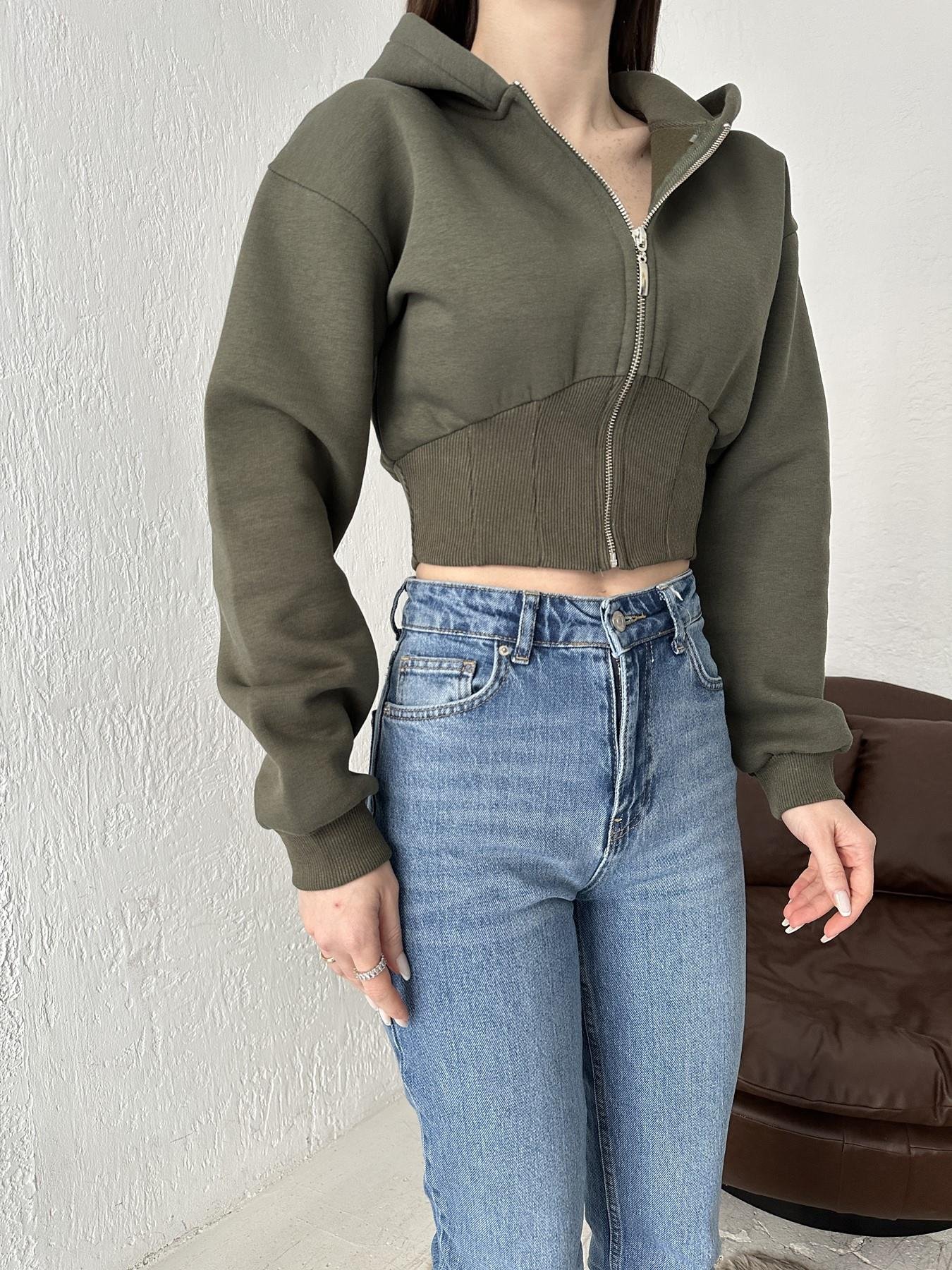 Kapüşonlu Crop Sweatshirt HAKİ