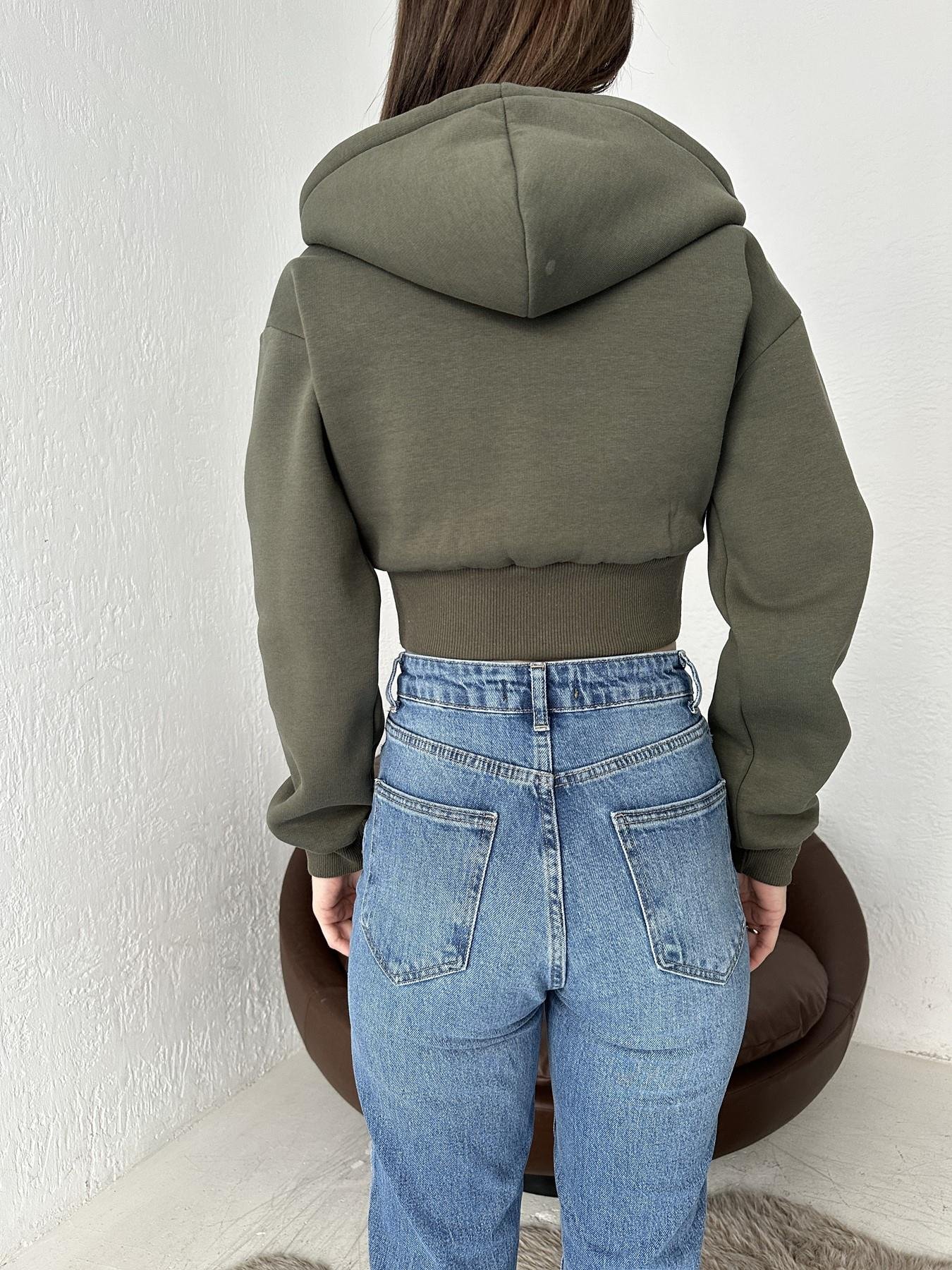 Kapüşonlu Crop Sweatshirt HAKİ