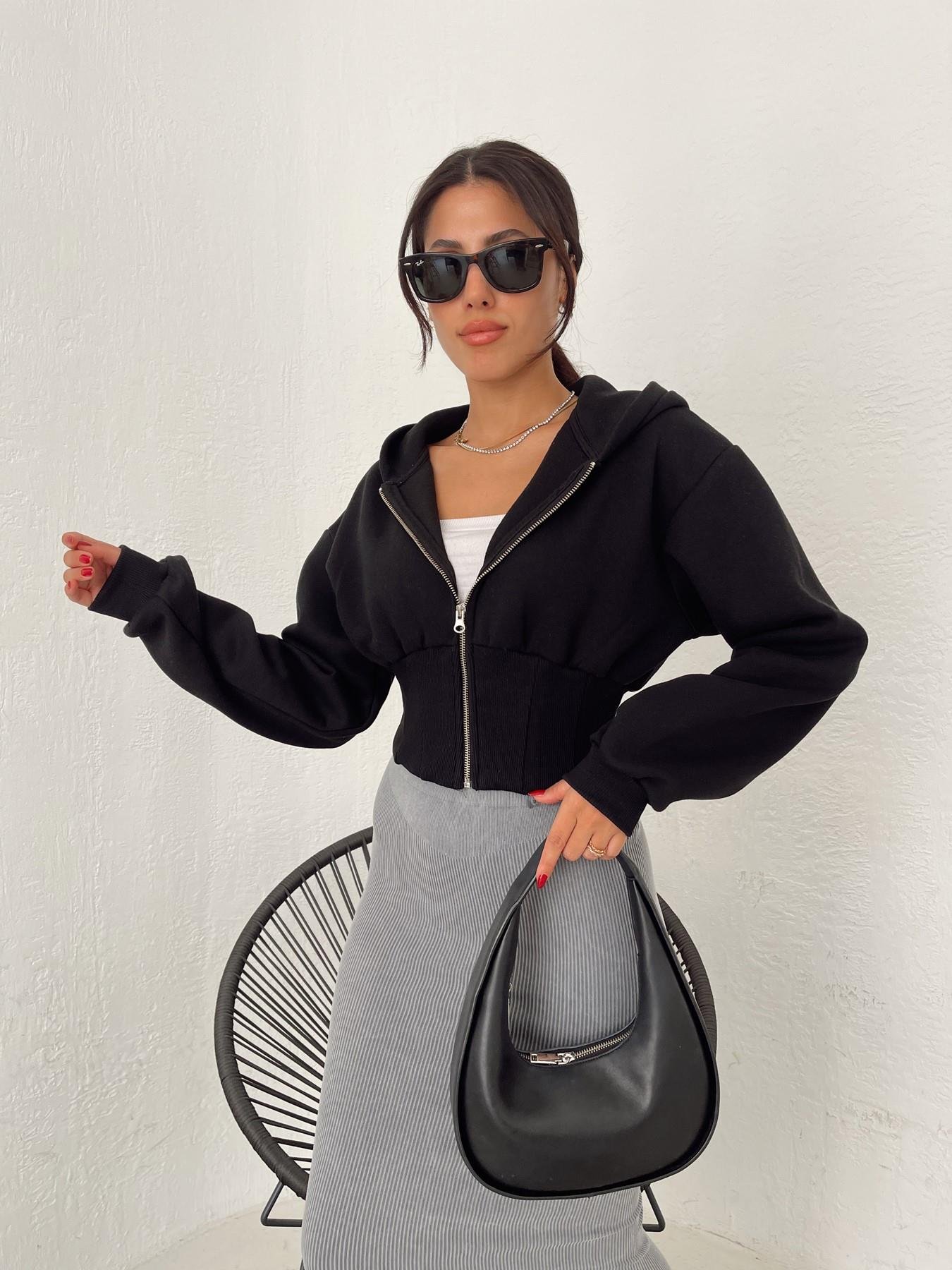 Kapüşonlu Crop Sweatshirt SİYAH