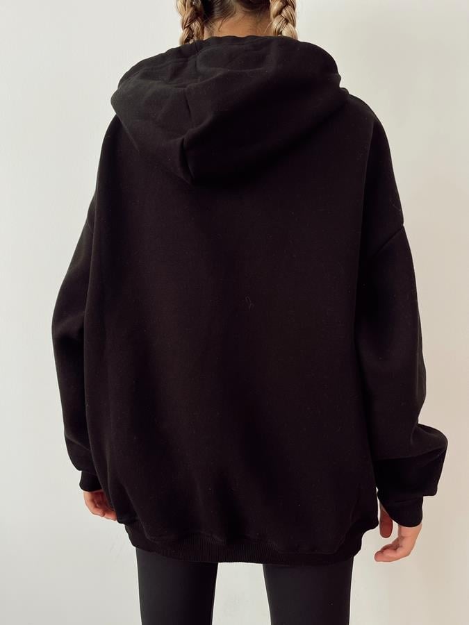 Kapüşonlu Fermuarlı 3 İplik Sweatshirt SİYAH