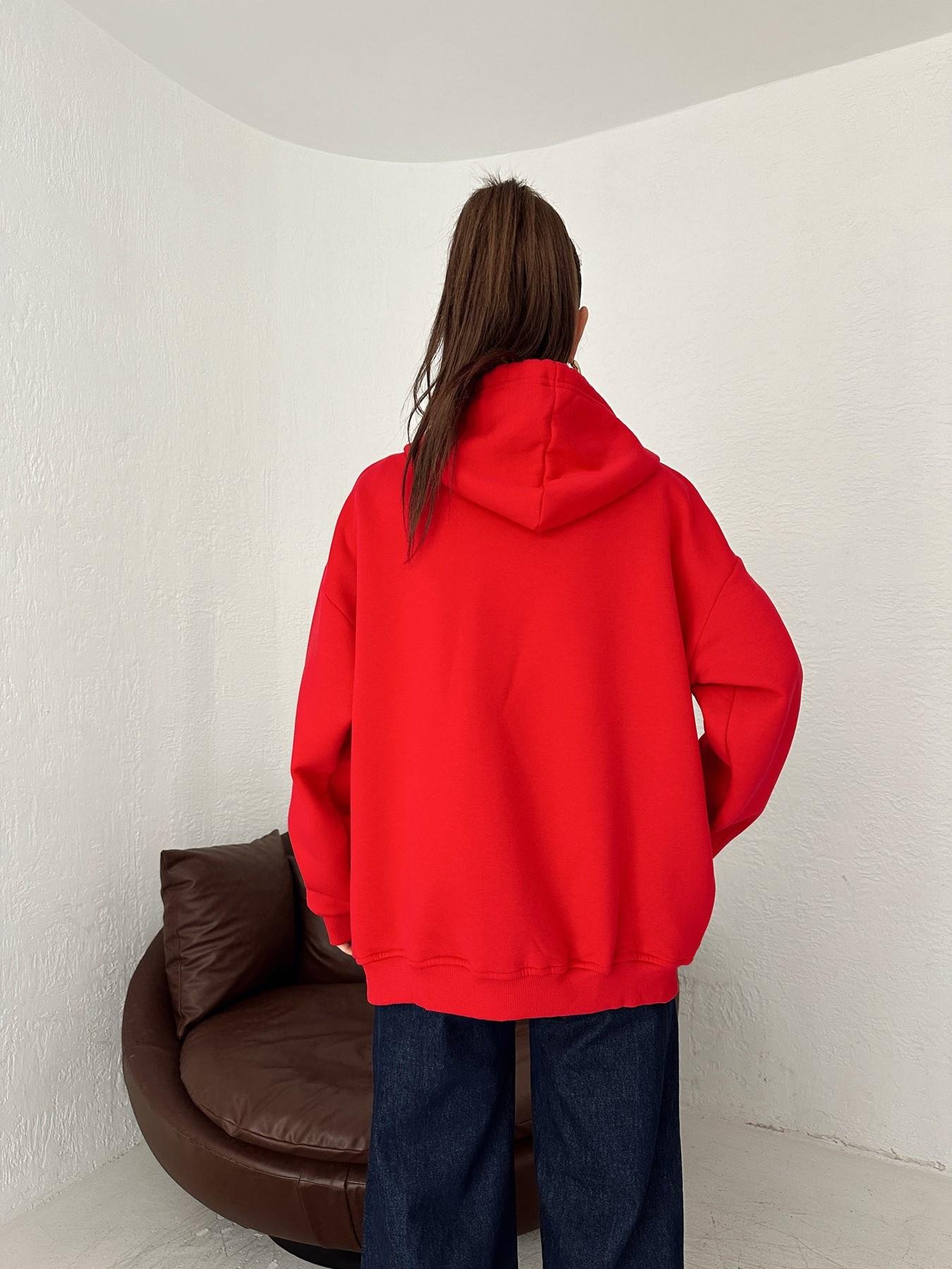 Kapüşonlu Fermuarlı 3 İplik Sweatshirt KIRMIZI