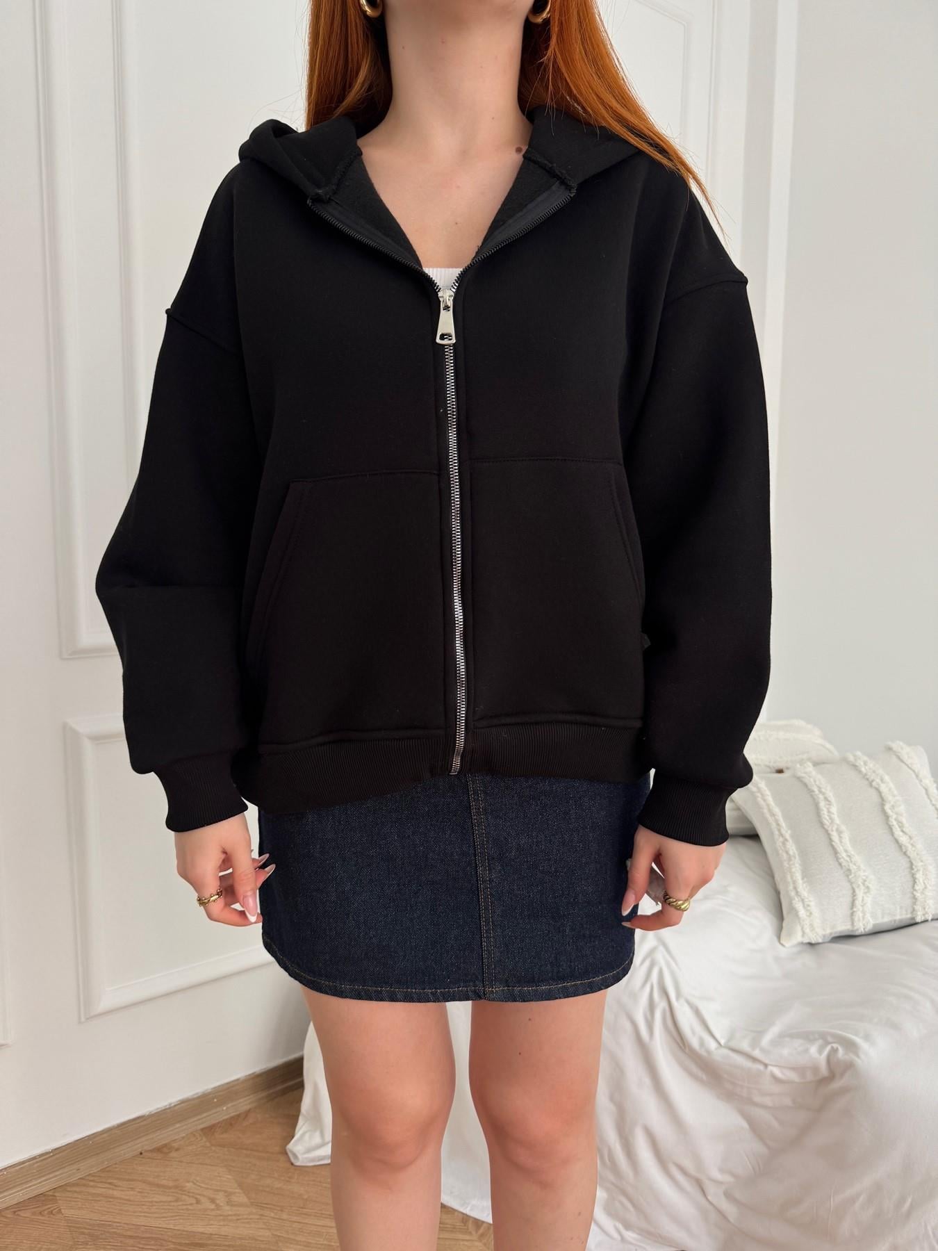 Kapüşonlu Fermuarlı Sweatshirt Siyah