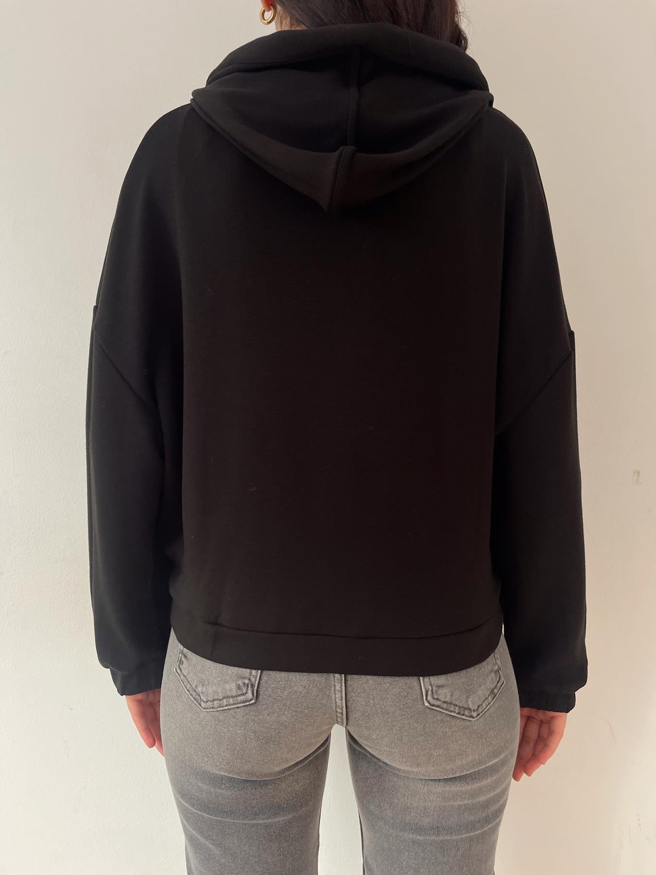 Kapüşonlu Fermuarlı Sweatshirt SİYAH