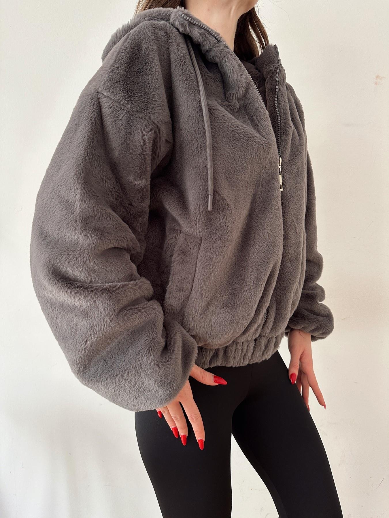 Kapüşonlu Kısa Peluş Mont ANTRASİT