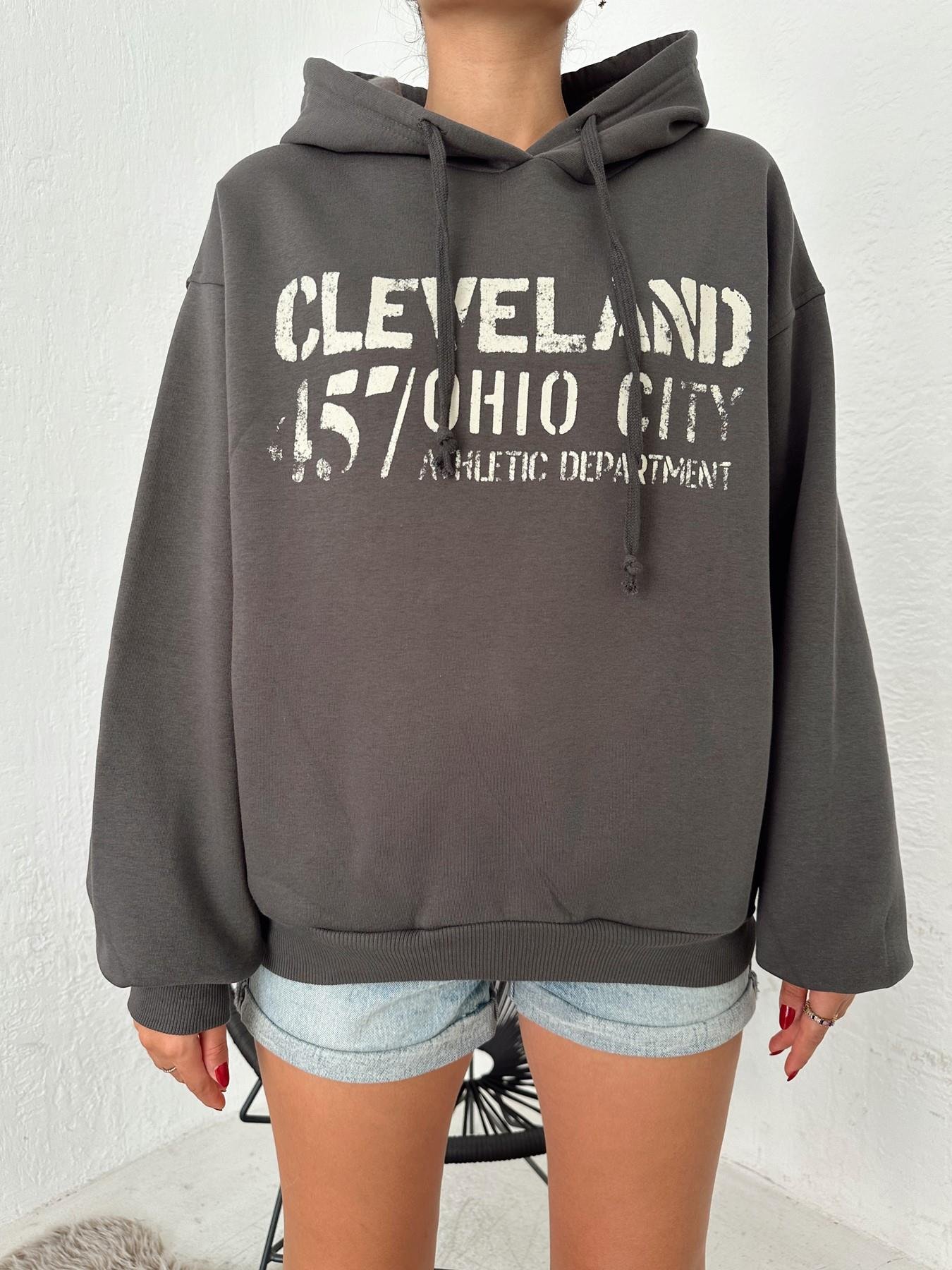 Kapüşonlu Yıldız Baskılı Sweatshirt ANTRASİT