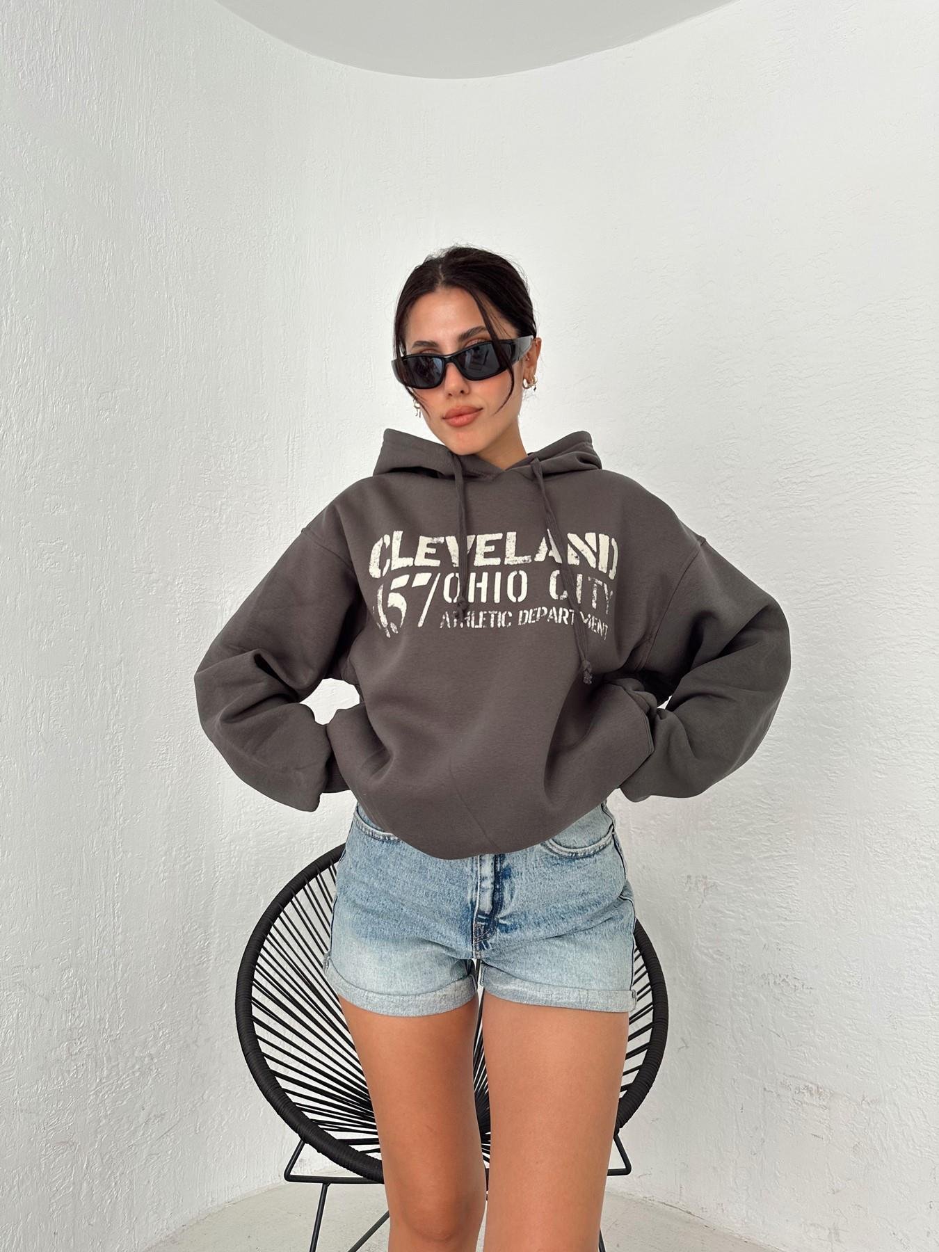 Kapüşonlu Yıldız Baskılı Sweatshirt ANTRASİT