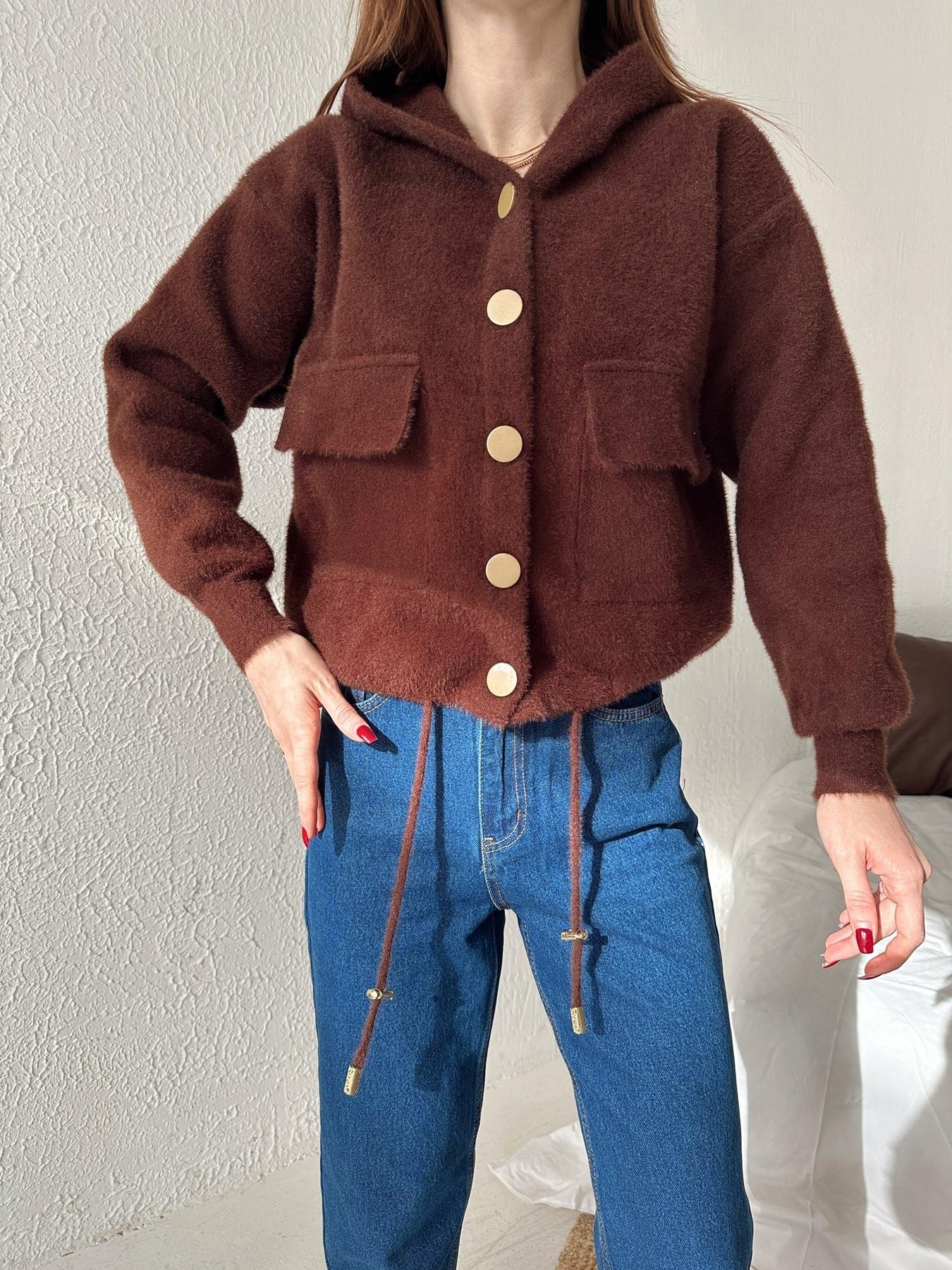 Kapüşonlu Yumoş Ceket KAHVE