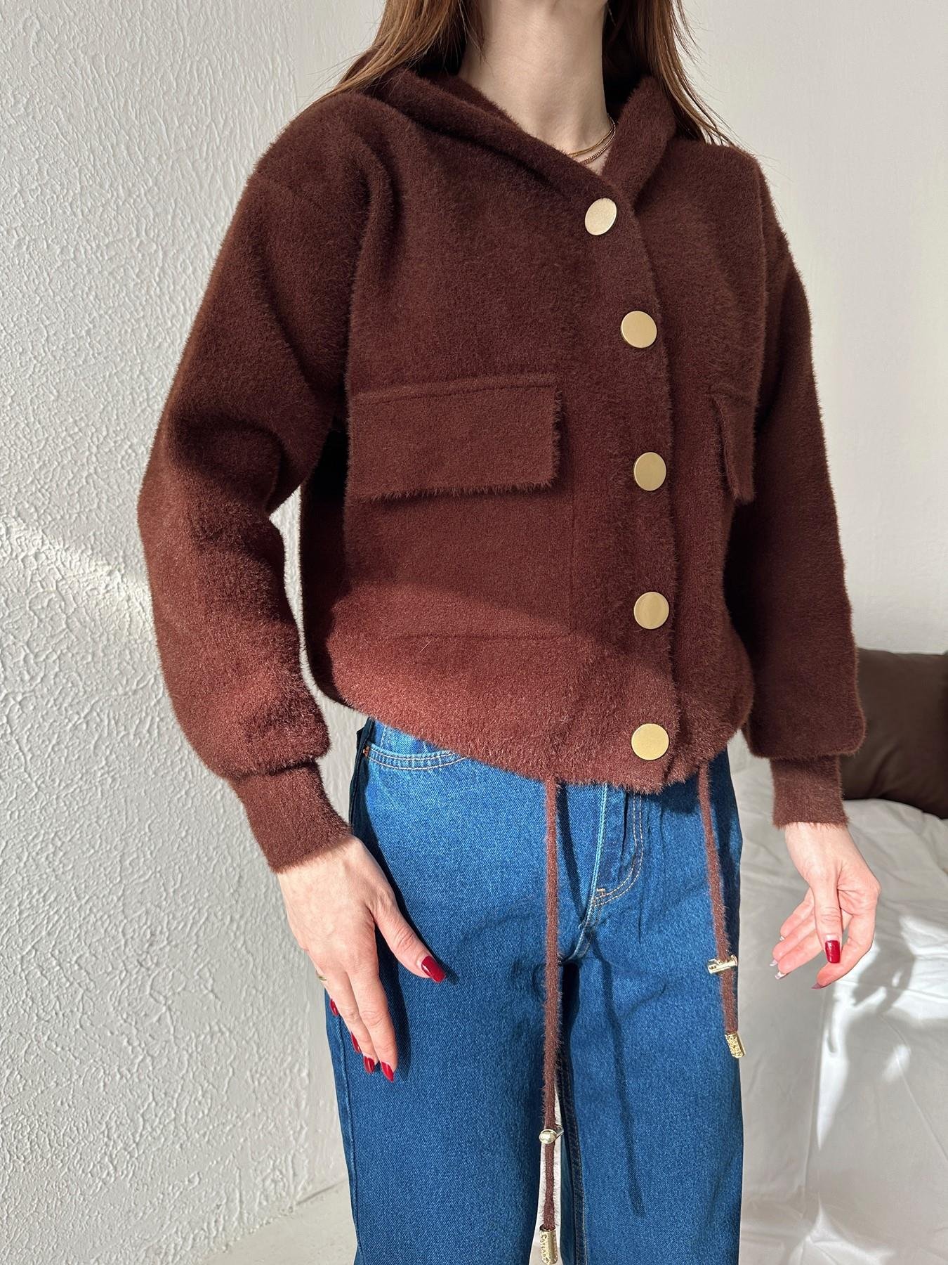 Kapüşonlu Yumoş Ceket KAHVE