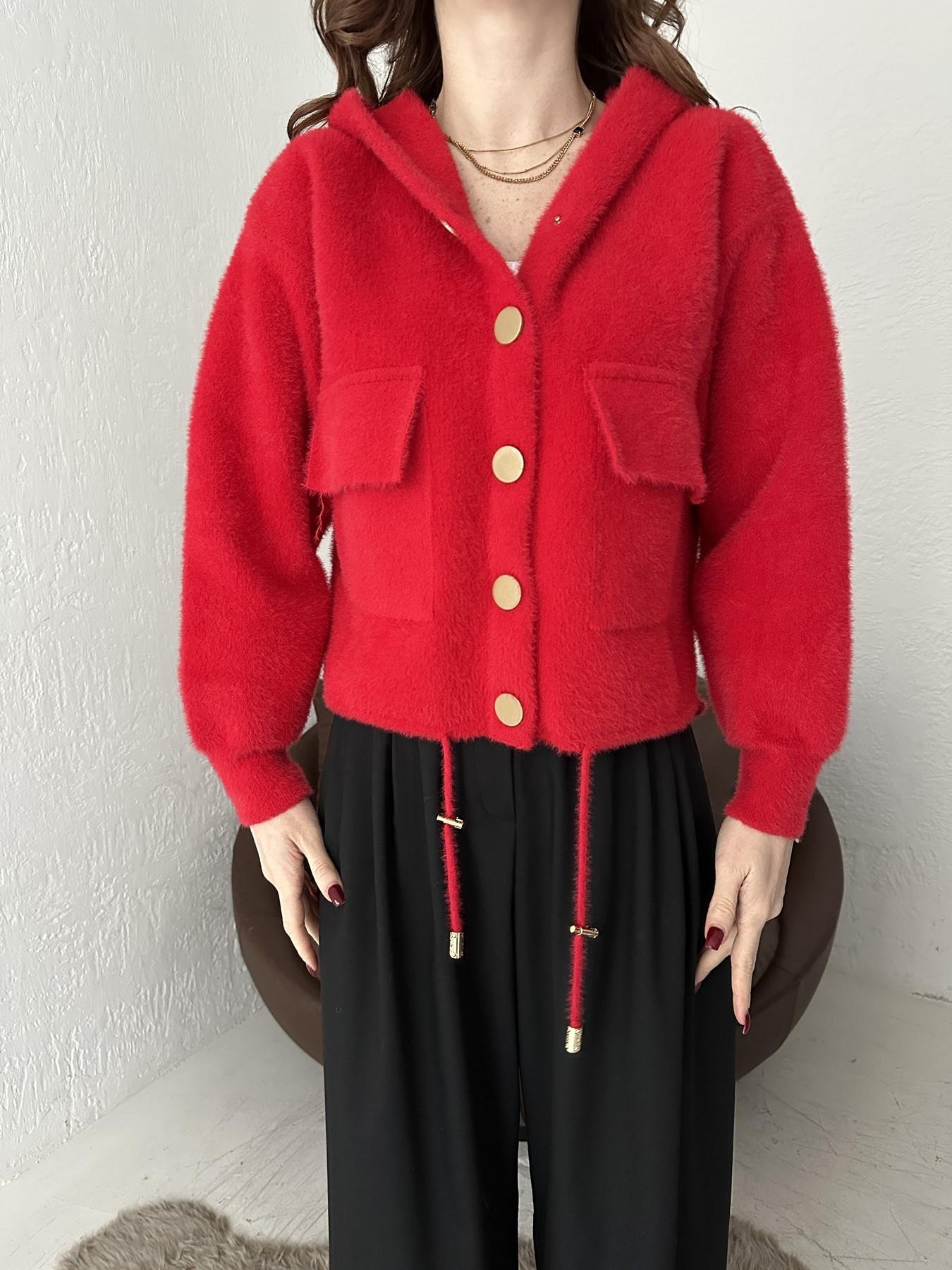 Kapüşonlu Yumoş Ceket KIRMIZI