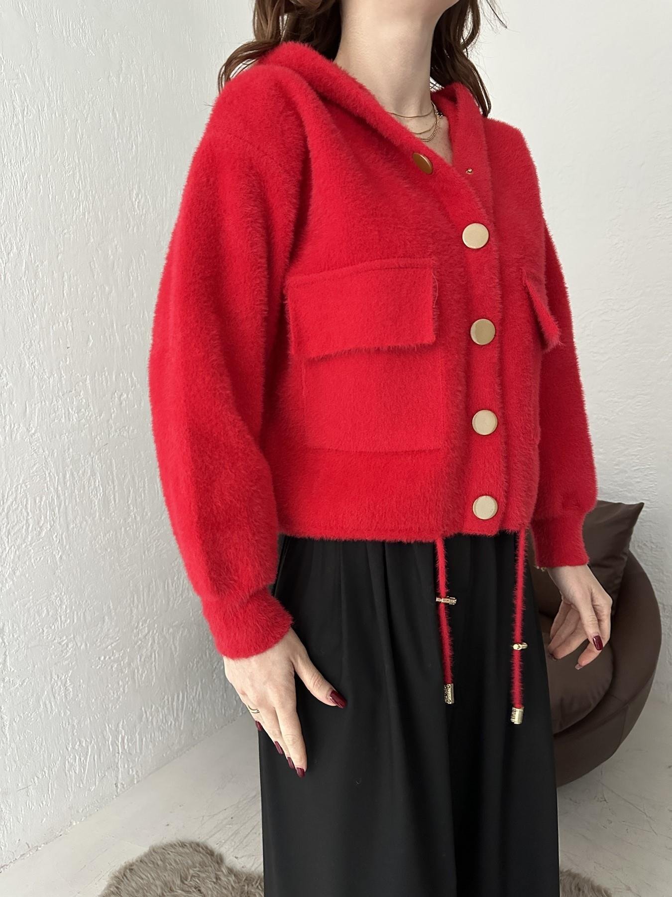 Kapüşonlu Yumoş Ceket KIRMIZI