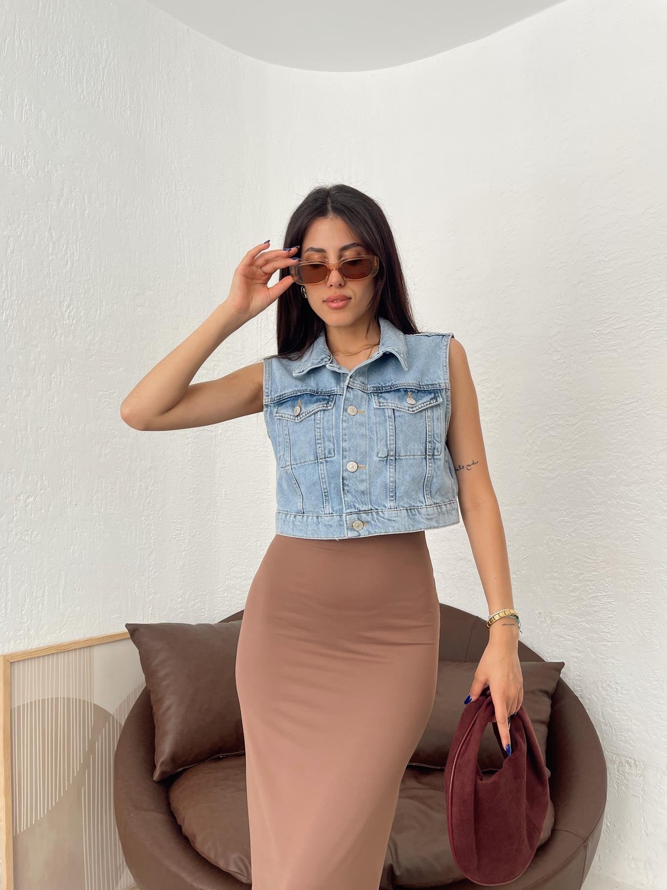 Kar Yıkamalı Kısa Yelek MAVİ