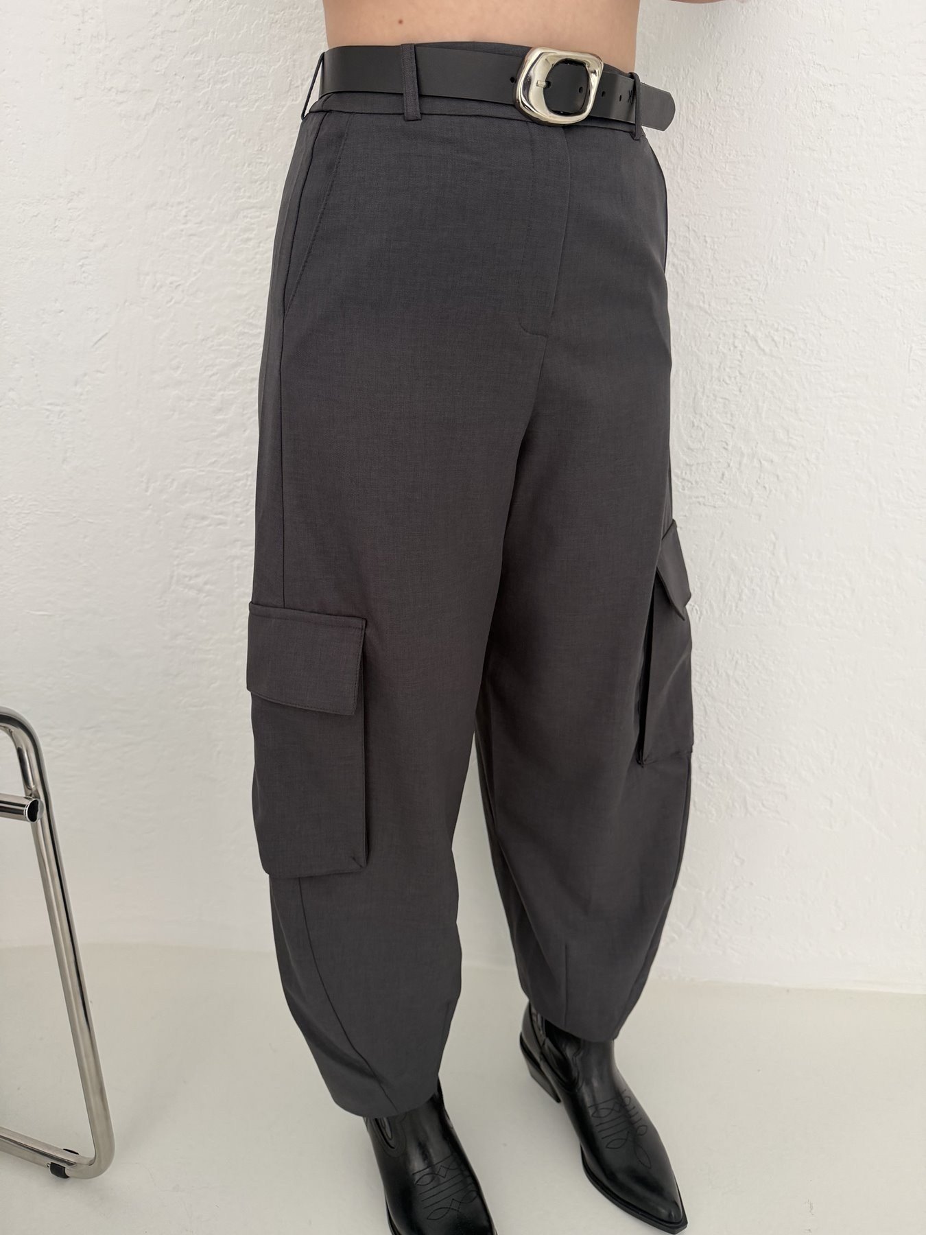 Kargo Cep Kemerli Pantolon Gri